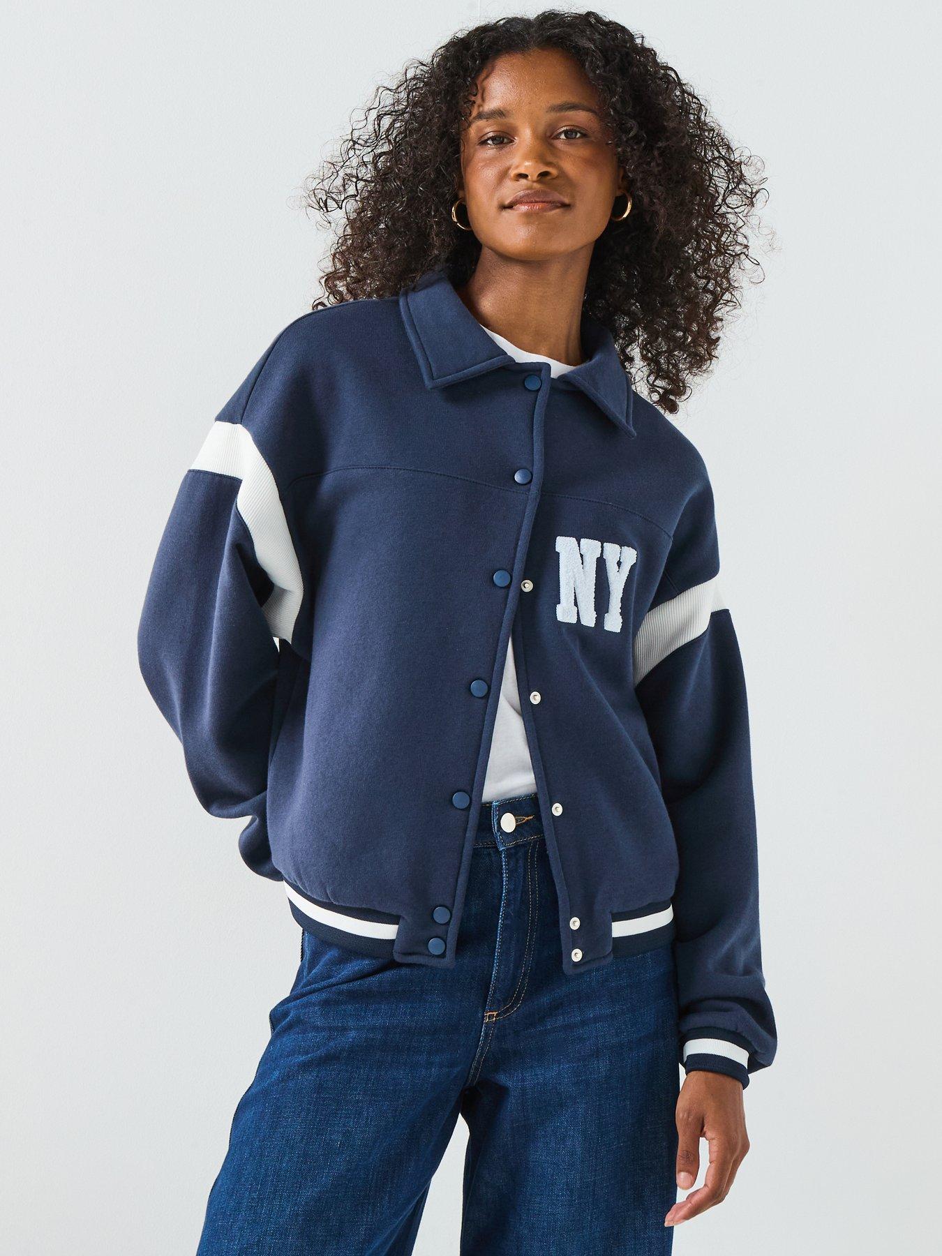 Image 1 of 6 of V by Very Button Up Varsity Bomber Jacket - Navy