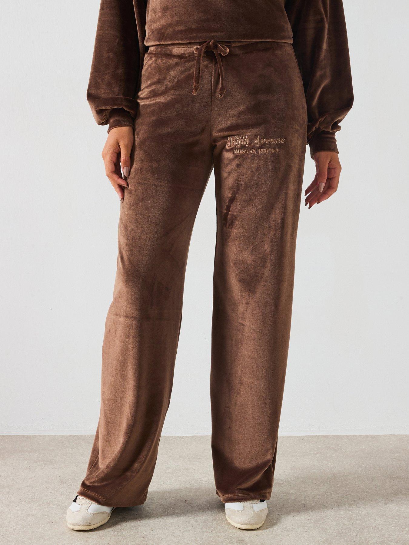 V by Very Velour Wide Leg Joggers Co-Ord - Brown