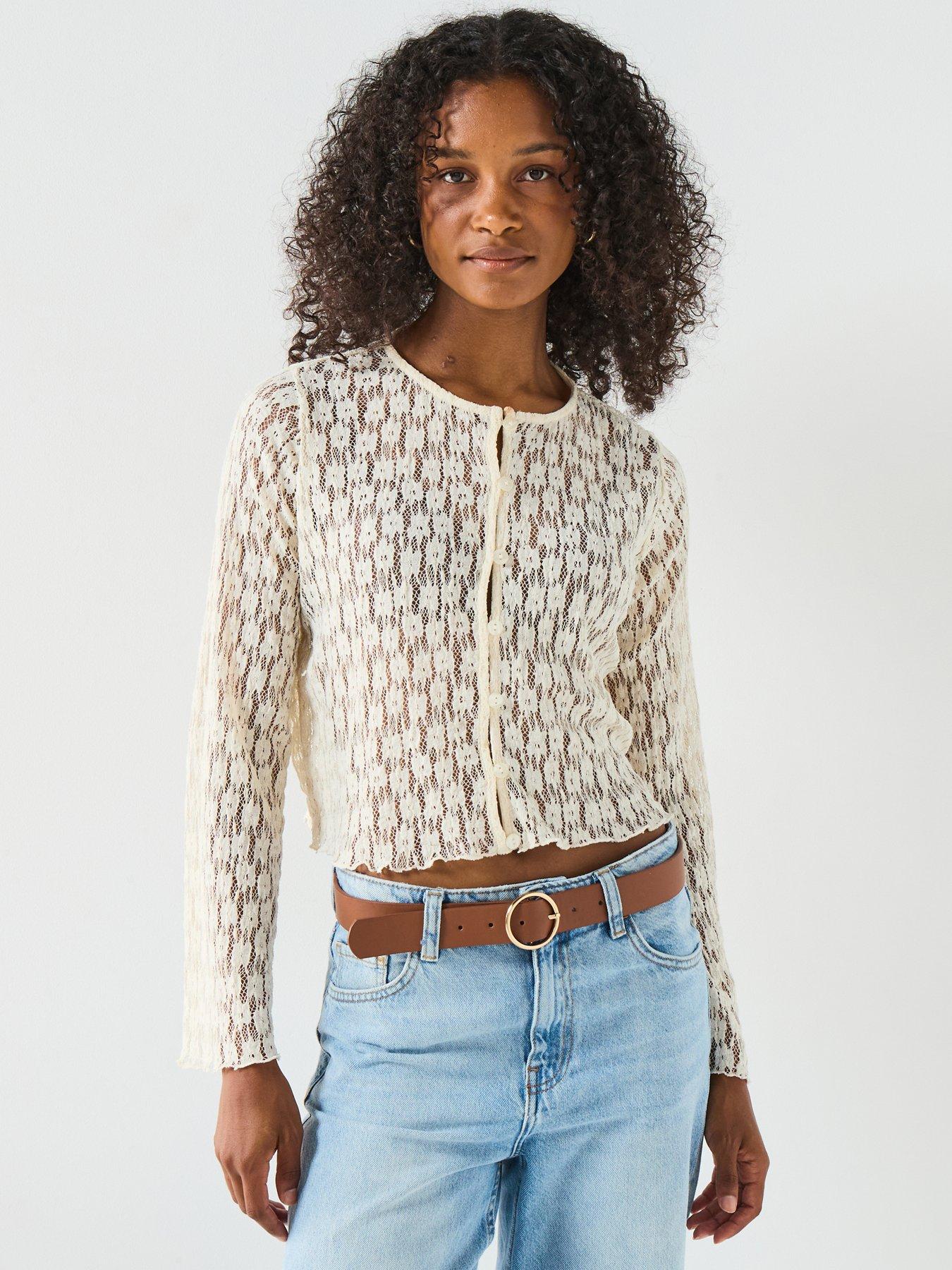 V by Very Button Up Lace Top - Cream