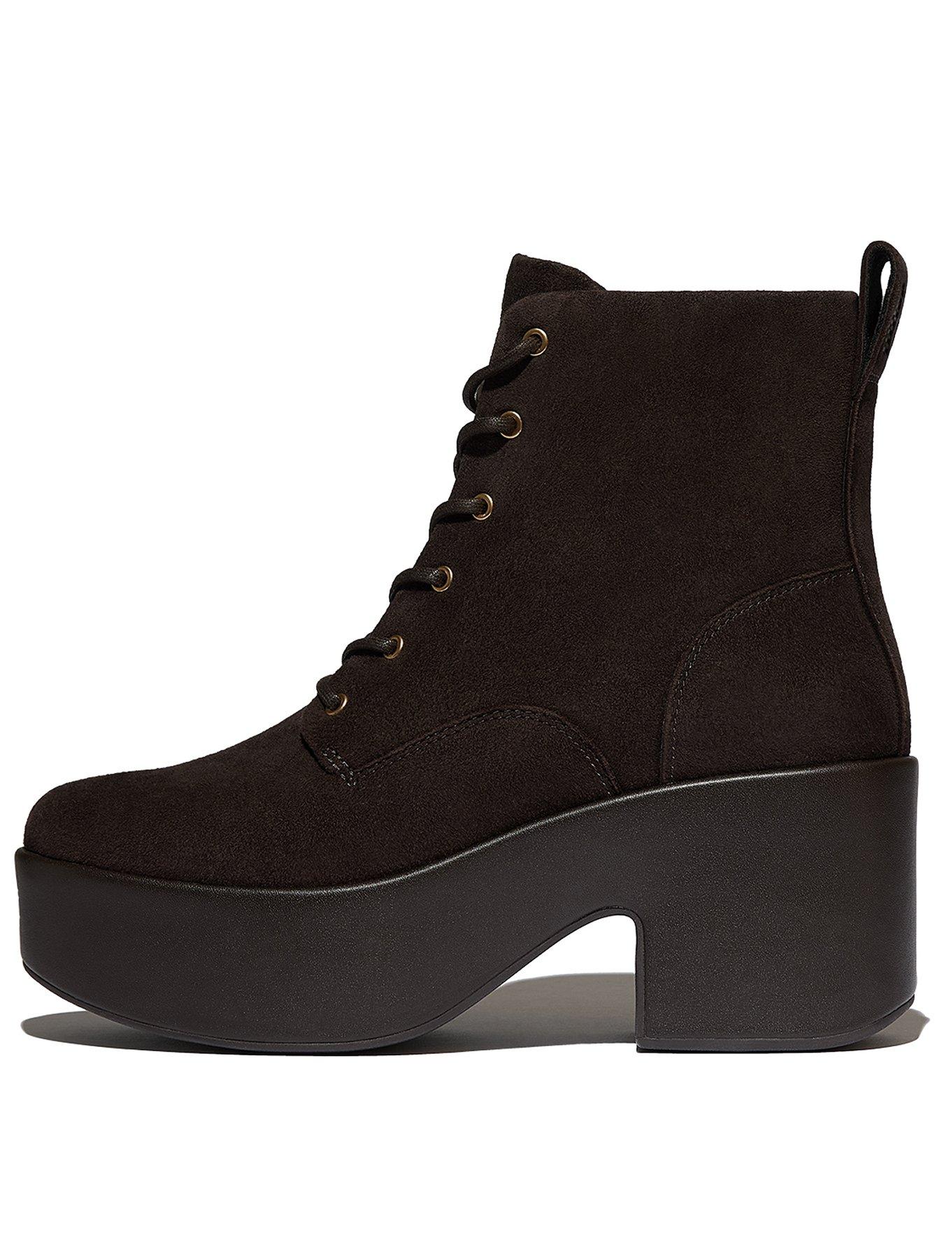 FitFlop Platfforms Suede Heeled Lace-Up Boots - Brown