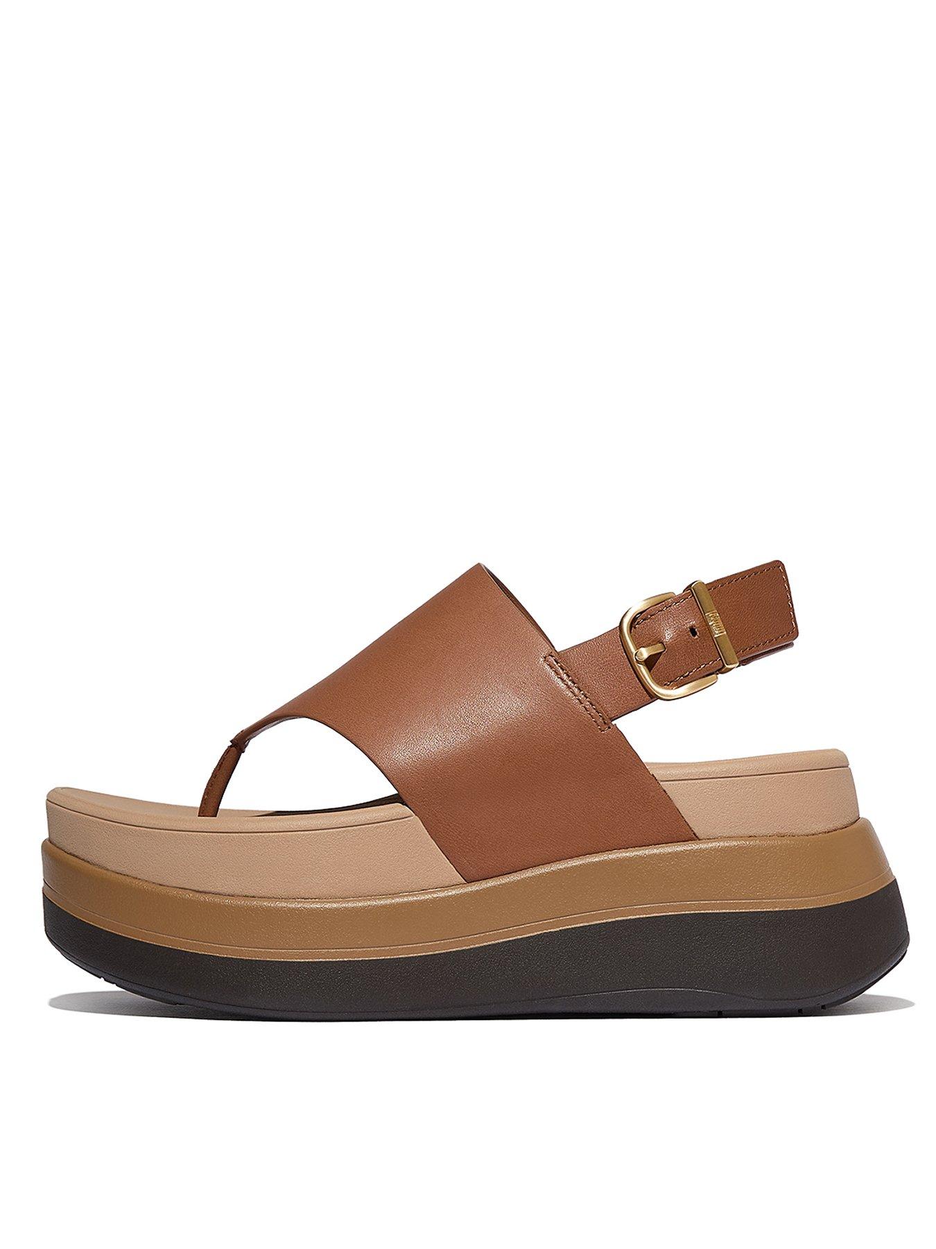 FitFlop F-mode Stack Leather Back-strap Toe-post Sandal - Deep Tan