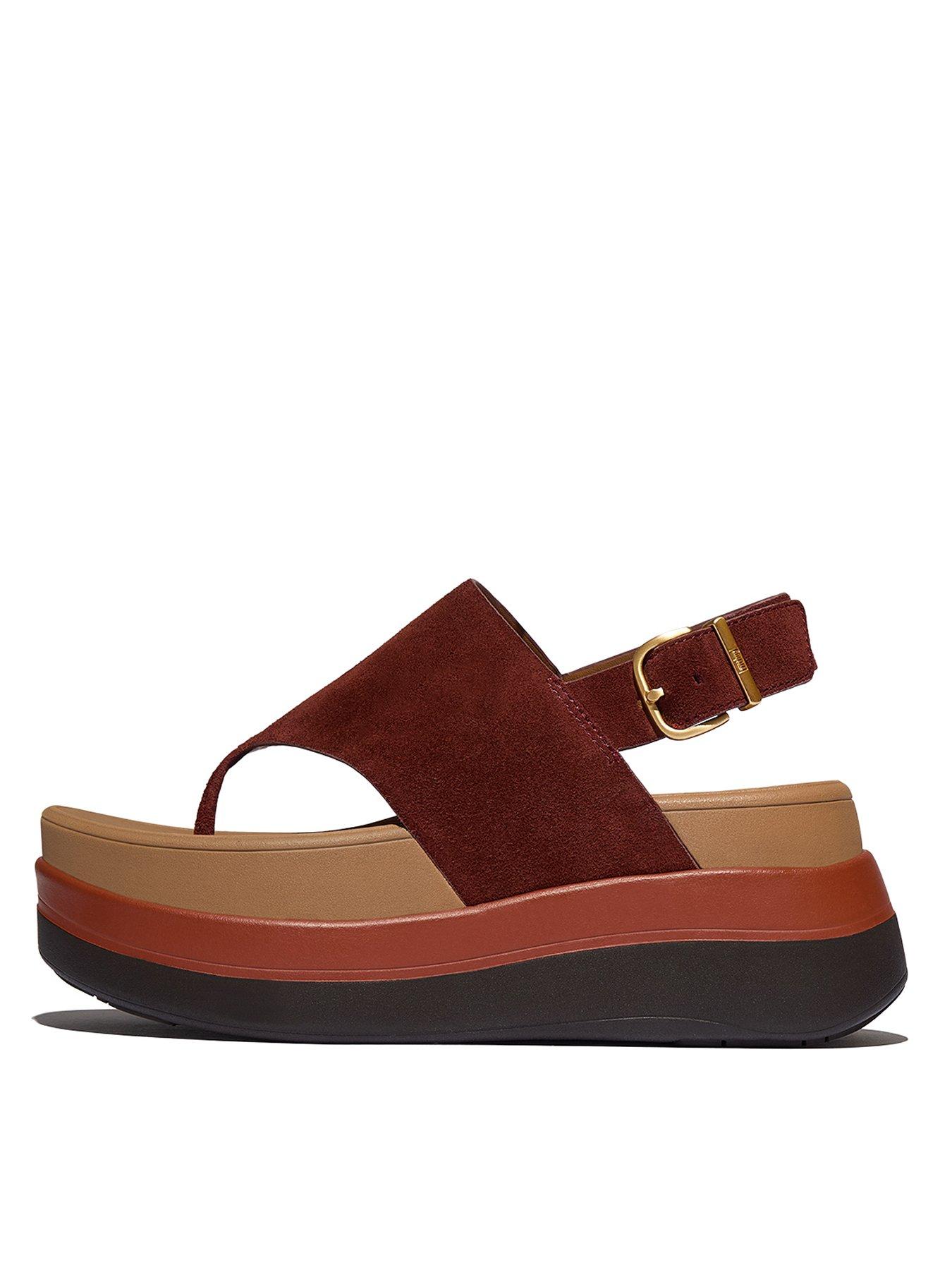 FitFlop F-mode Stack Suede Back-strap Toe-post Sandal - Chocolate