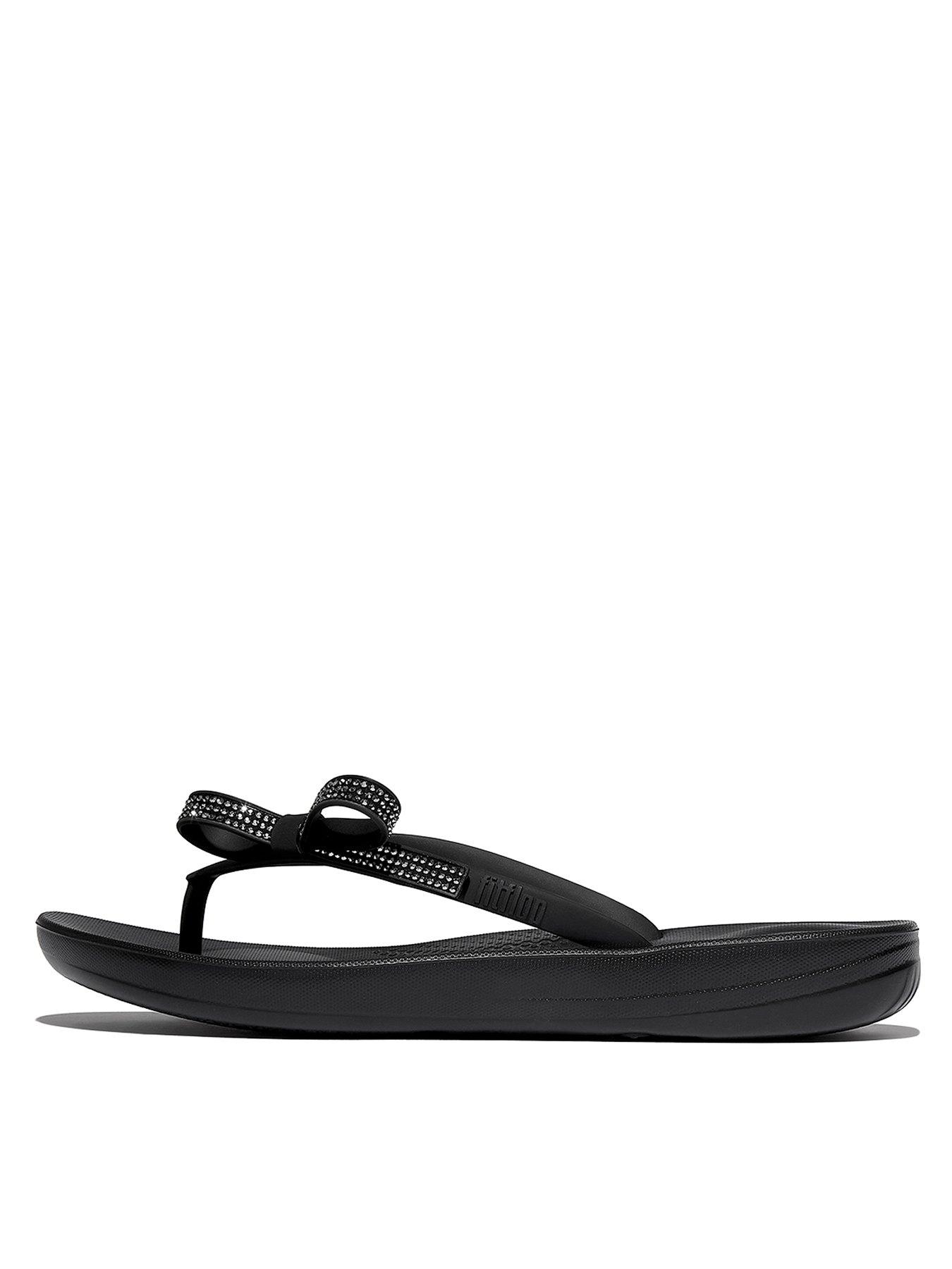 Image 1 of 5 of FitFlop Iqushion Glitz Bow Flip Flop - Black