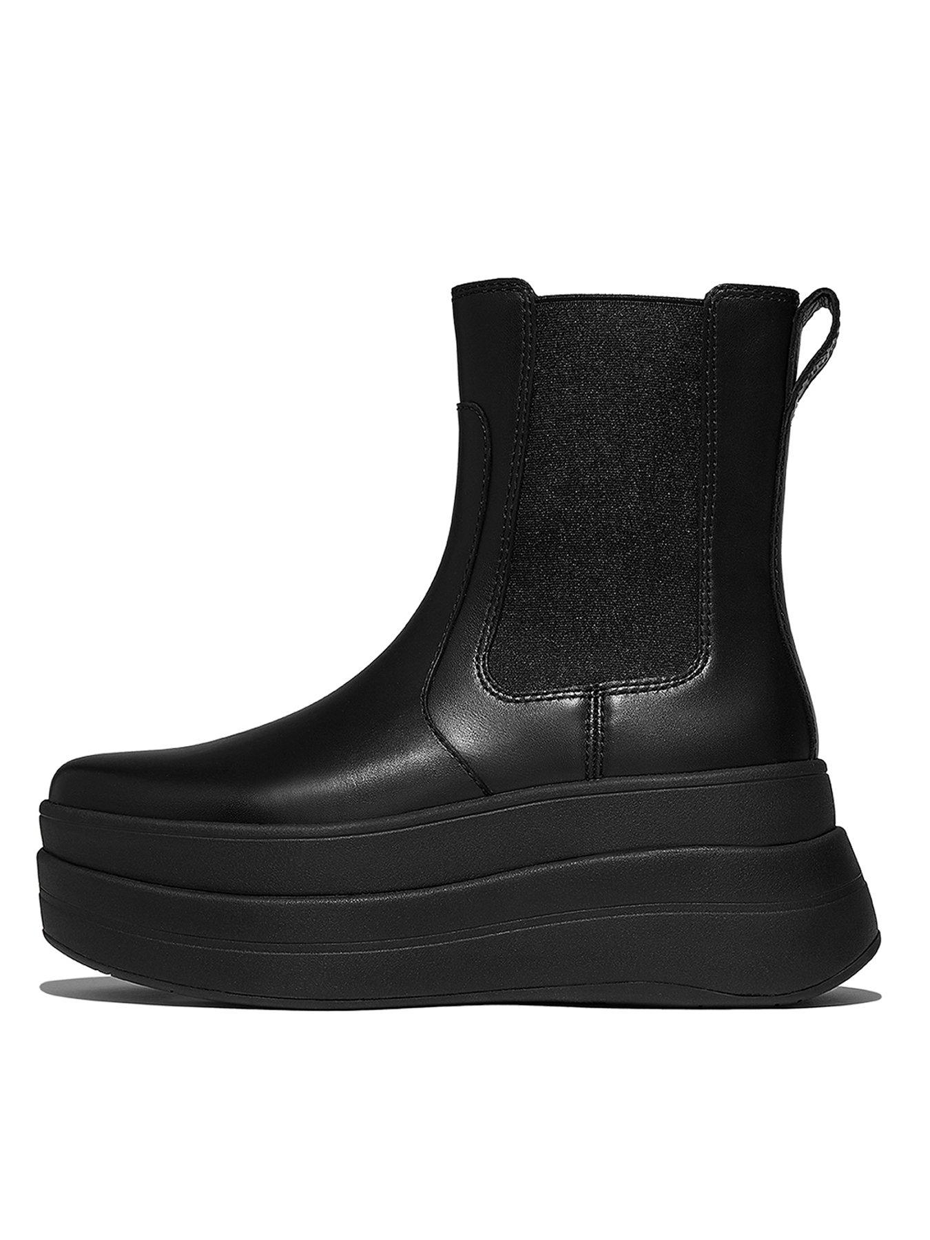 FitFlop F-Mode Stack Leather Chelsea Boots - Black