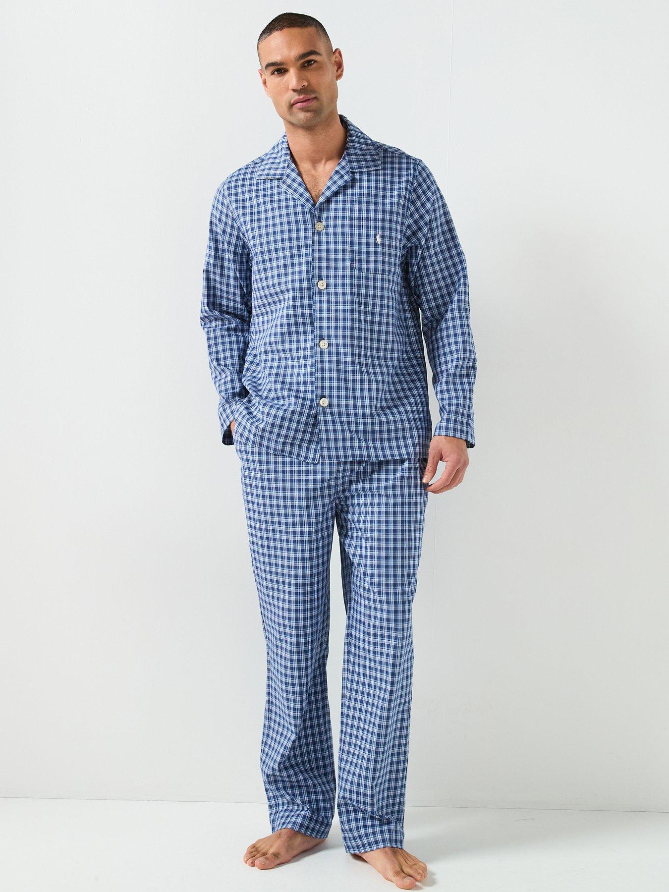 Image 1 of 5 of Polo Ralph Lauren Small Flannel Check Pyjama Set - Blue