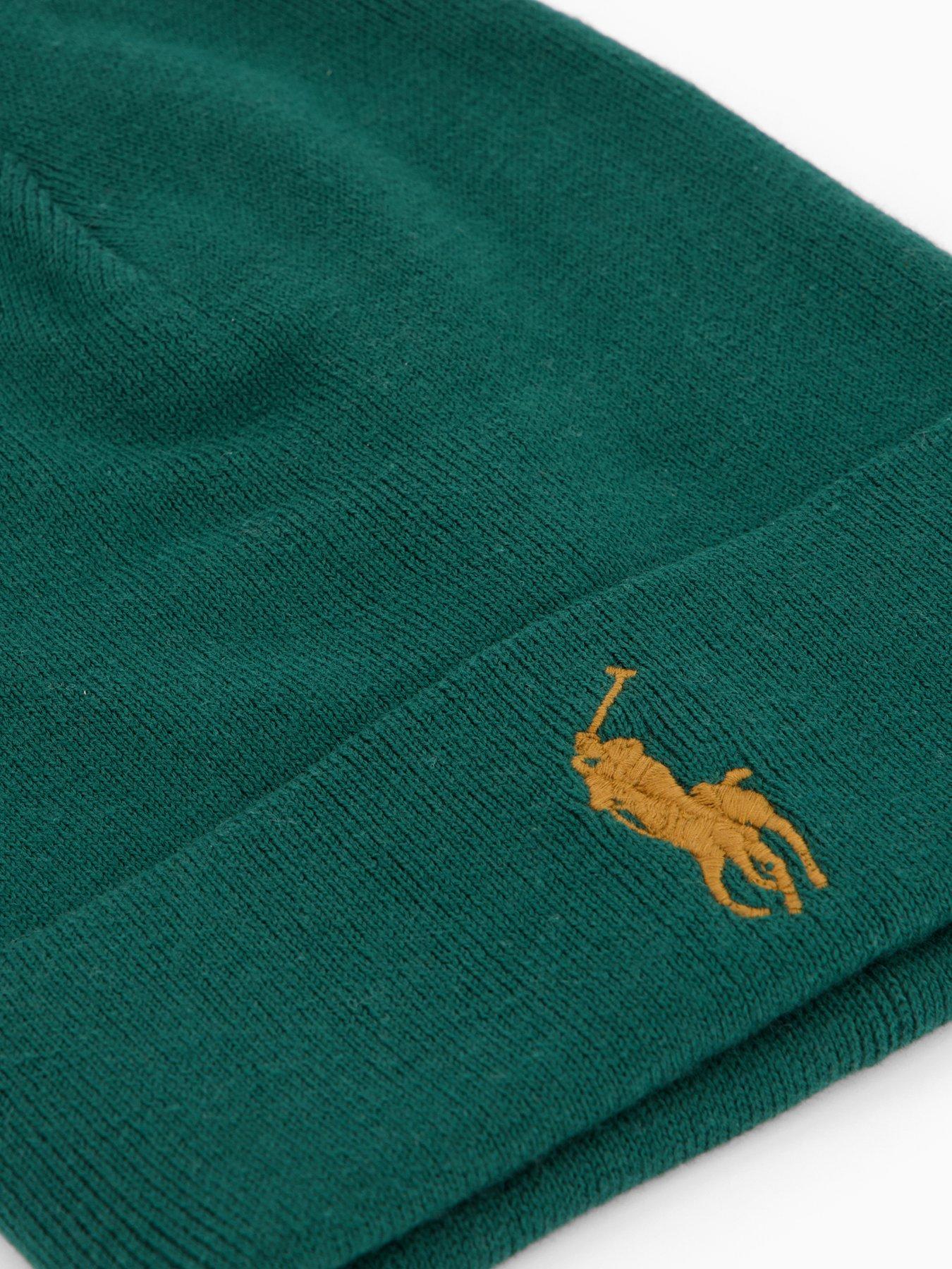 Image 3 of 4 of Polo Ralph Lauren Pima Cotton Big Logo Beanie Hat - Green