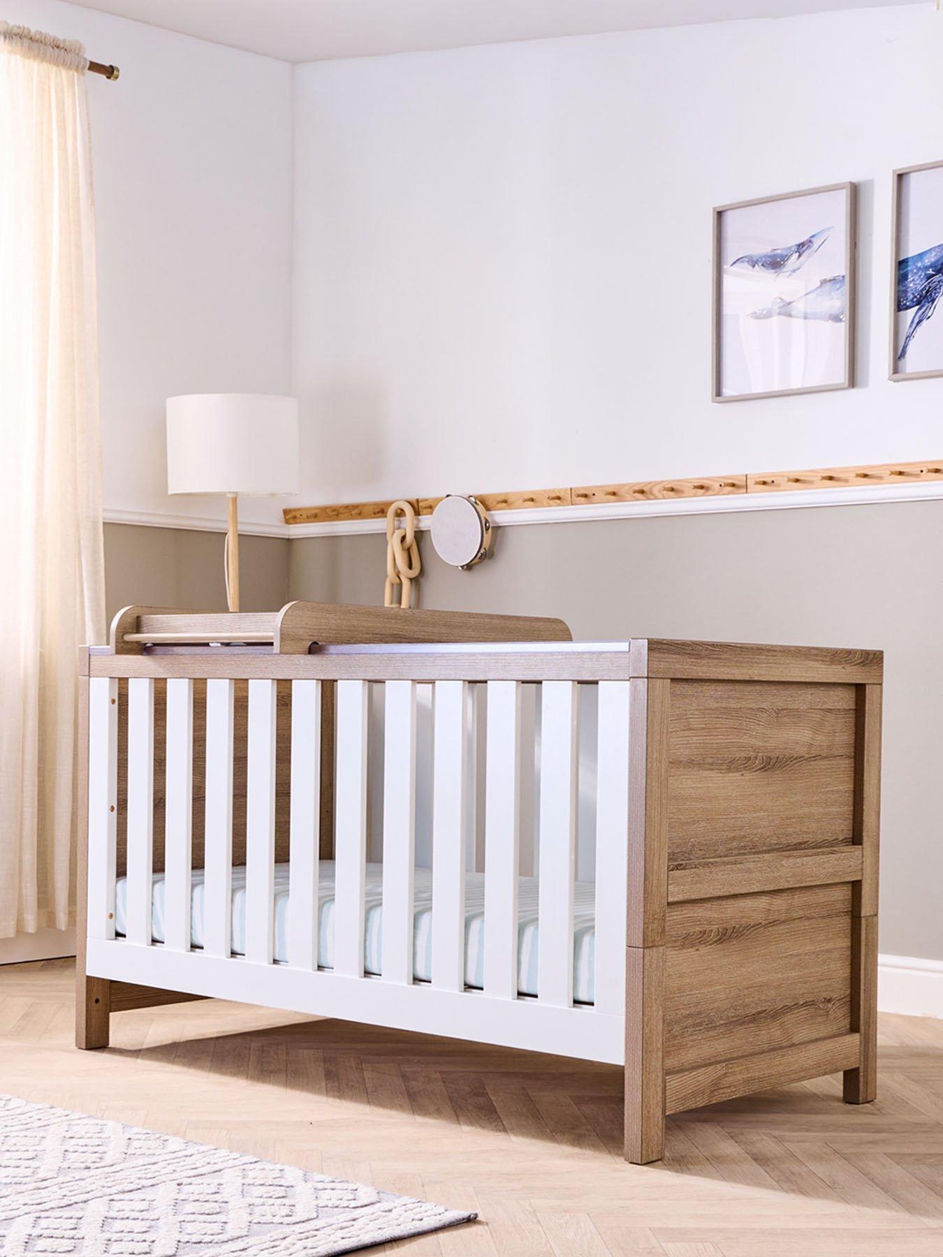Tutti Bambini Modena White  &  Oak Cot Bed with Cot Top Changer and Mattress