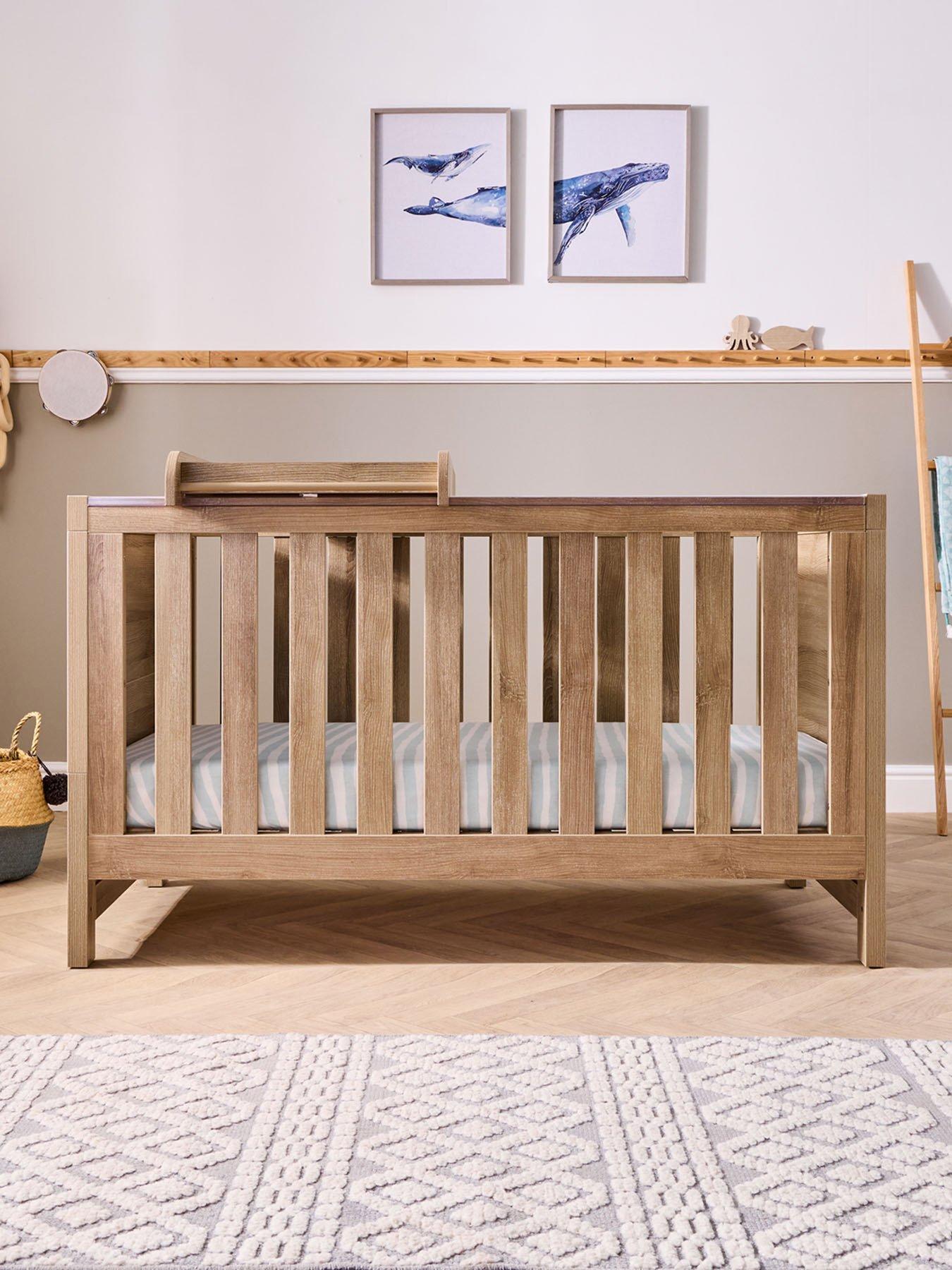 undefined Modena Oak Cot Bed with Cot Top Changer and Mattress