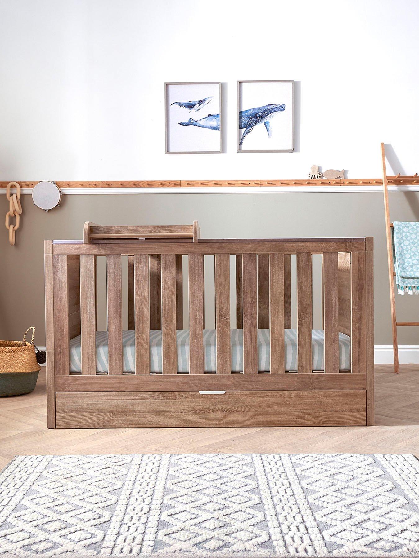 Tutti Bambini Modena Oak Cot Bed with Drawer, Cot Top Changer and Mattress