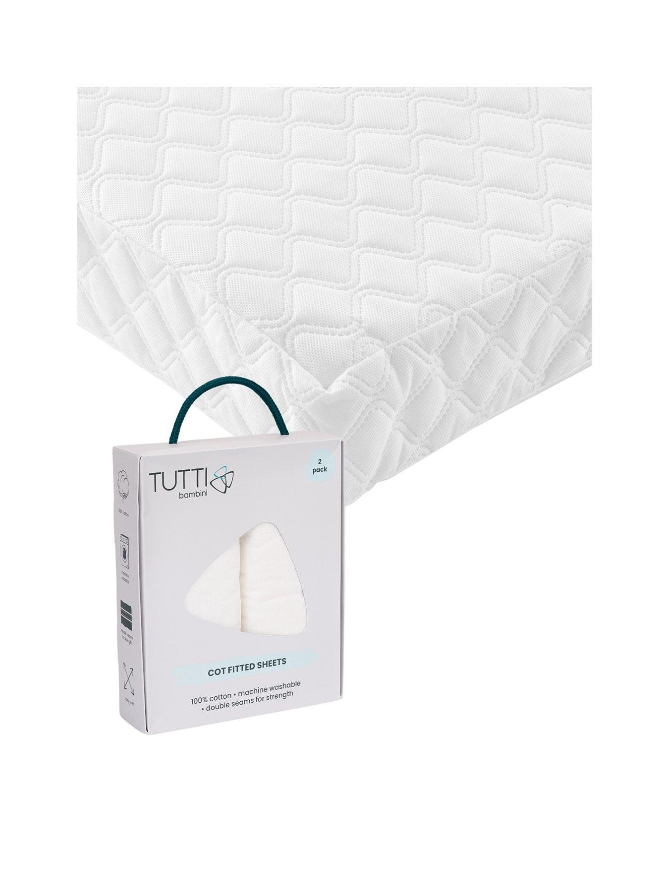 undefined Sprung Cot Mattress (120 x 60cm) with FREE 2 Pack Essential White Fitted Sheets