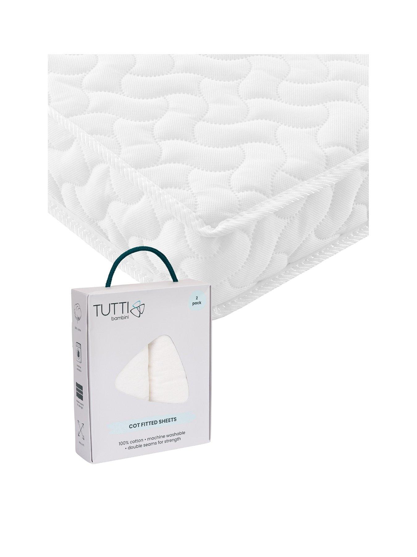 Tutti Bambini Pocket Sprung Cot Mattress (120 x 60cm) with FREE 2 Pack Essential White Fitted Sheets