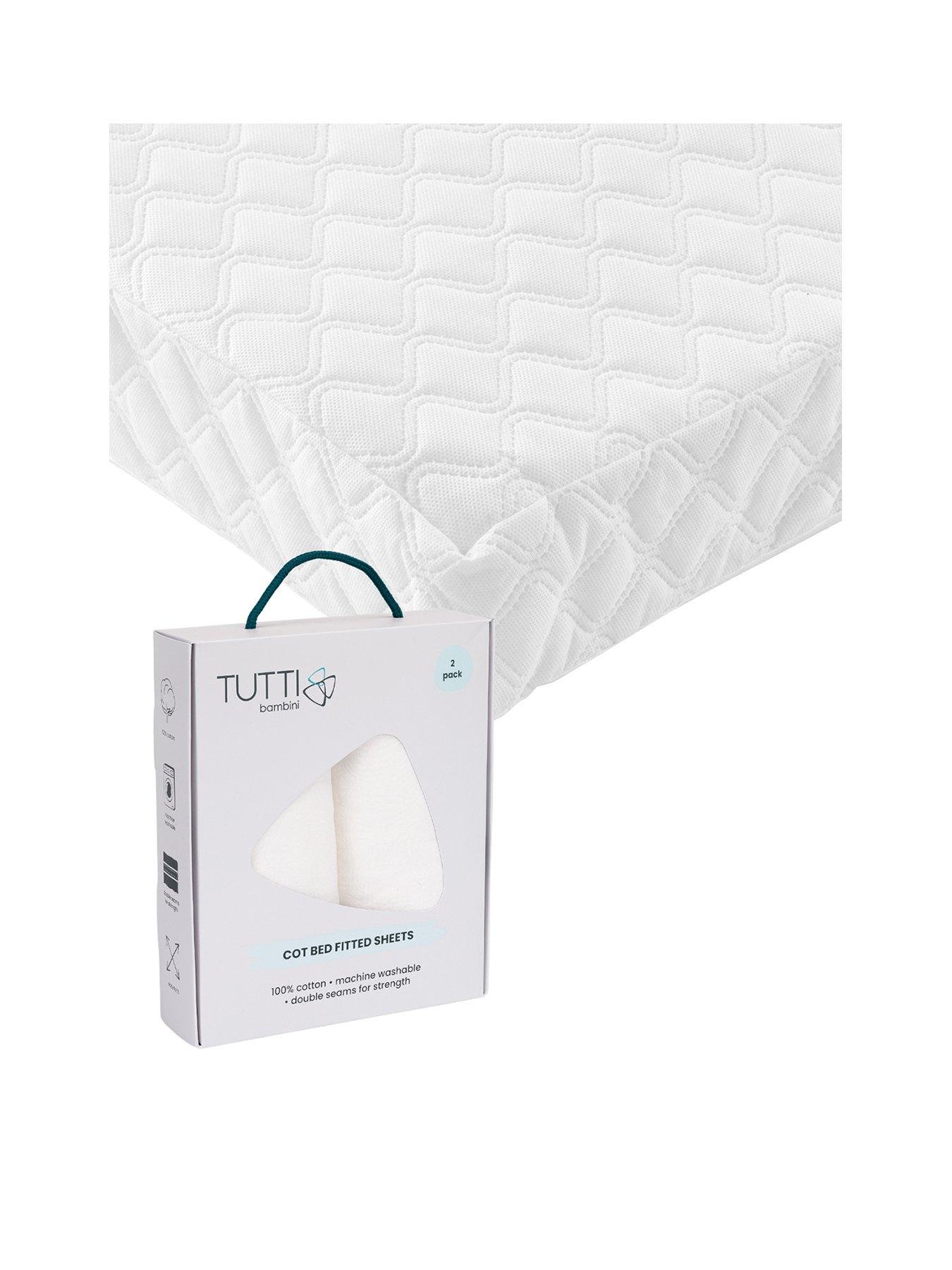 Tutti Bambini Sprung Cot Bed Mattress (140 x 70cm) with FREE 2 Pack Essential White Fitted Sheets