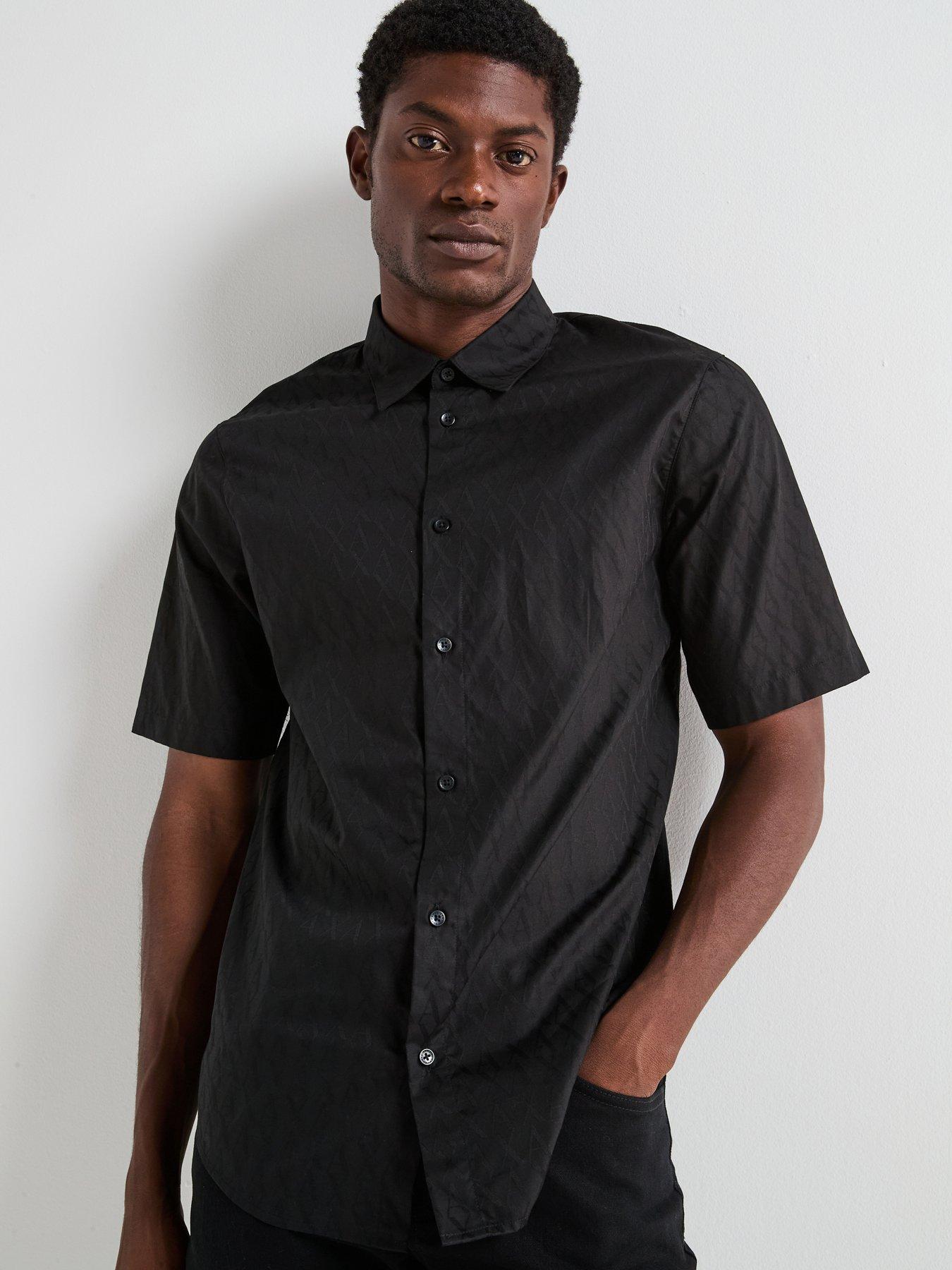 Armani Exchange All Over Monogram Short Sleeve Shirt - Black