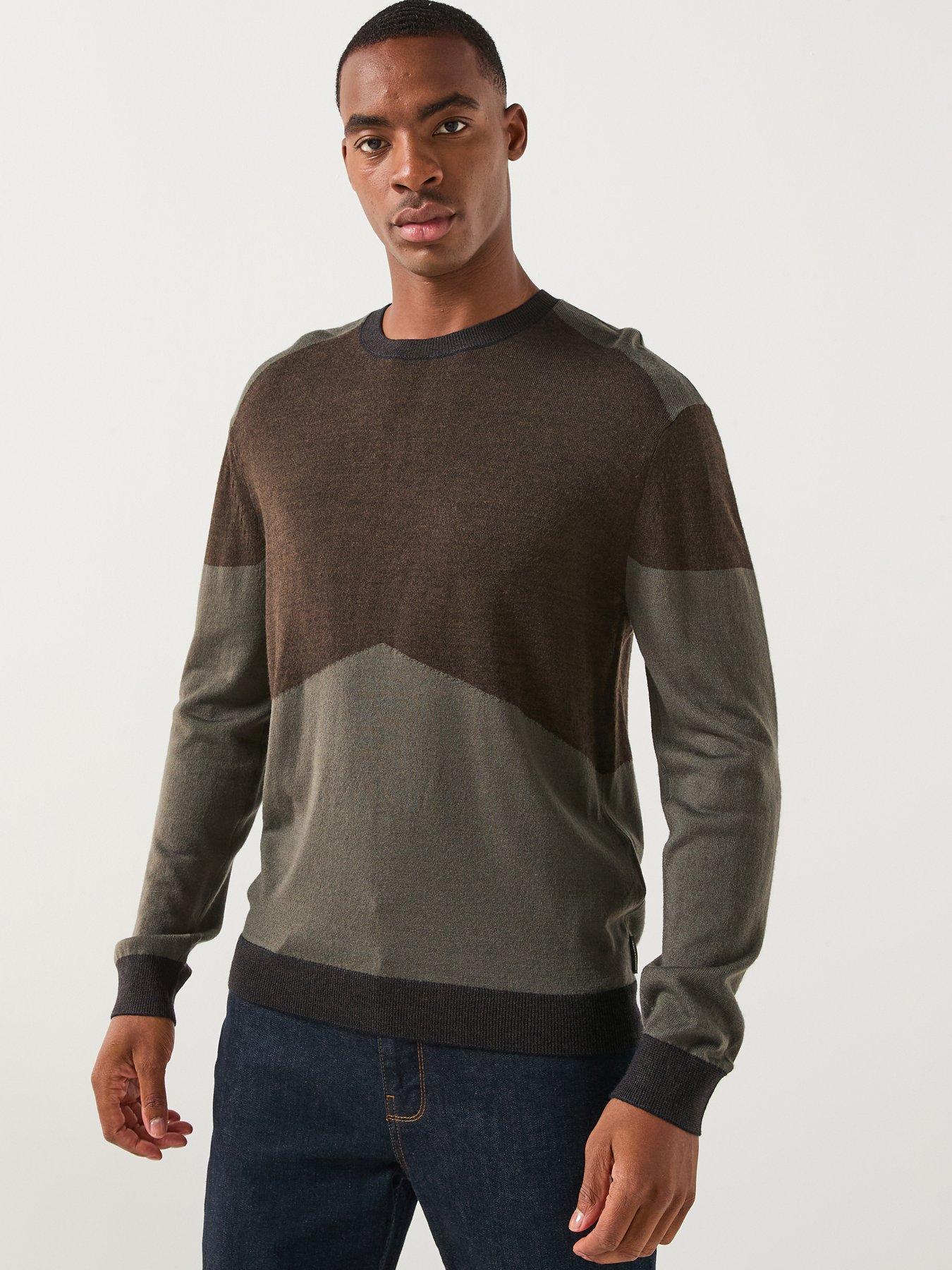 armani-exchange-colour-block-knitted-jumper-brown