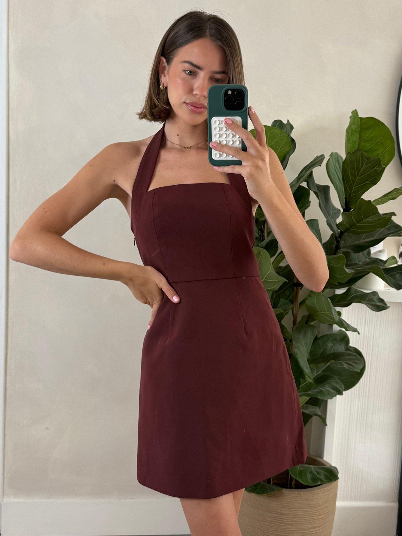 style-cheat-halter-mini-dress-brownstillFront