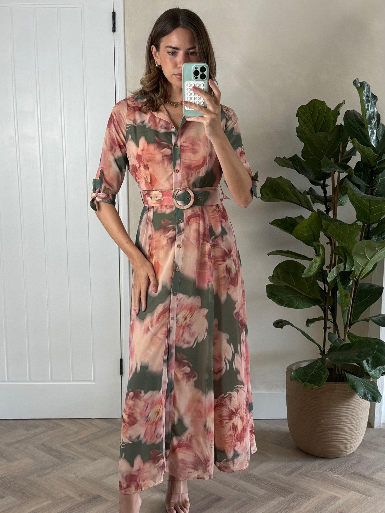 Image 1 of 4 of Style Cheat Chiffon Daphne Dress - Green/ Pink