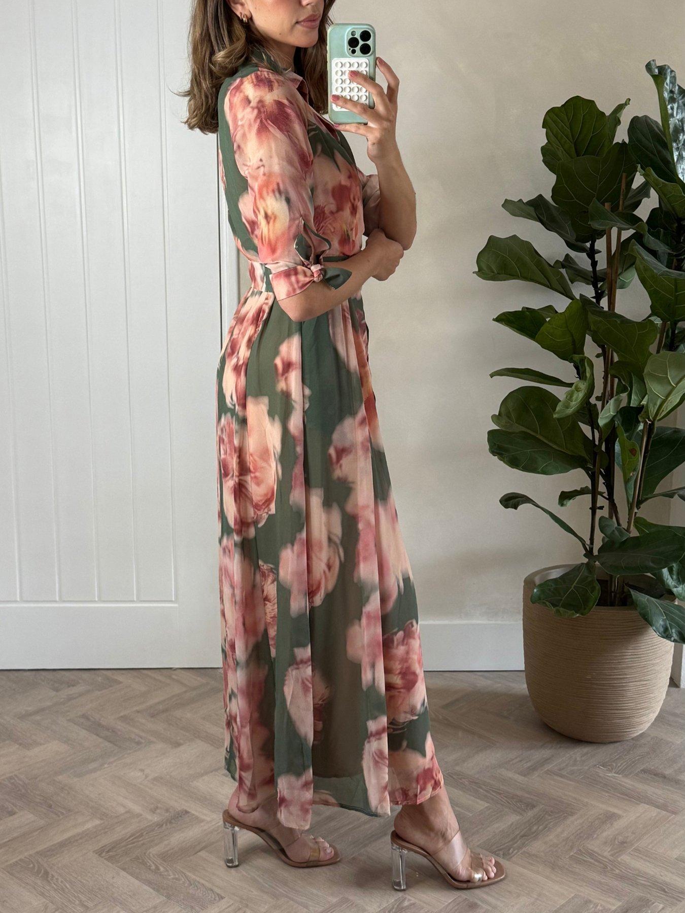 Image 2 of 4 of Style Cheat Chiffon Daphne Dress - Green/ Pink