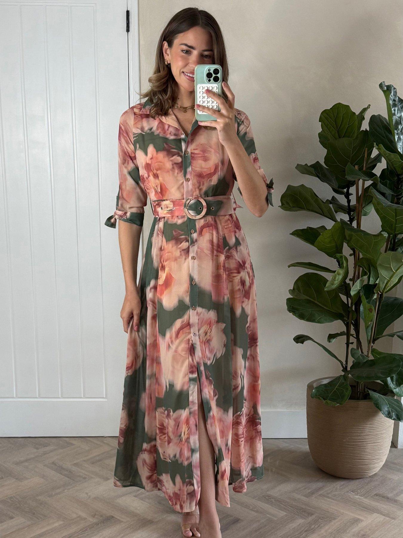 Image 3 of 4 of Style Cheat Chiffon Daphne Dress - Green/ Pink