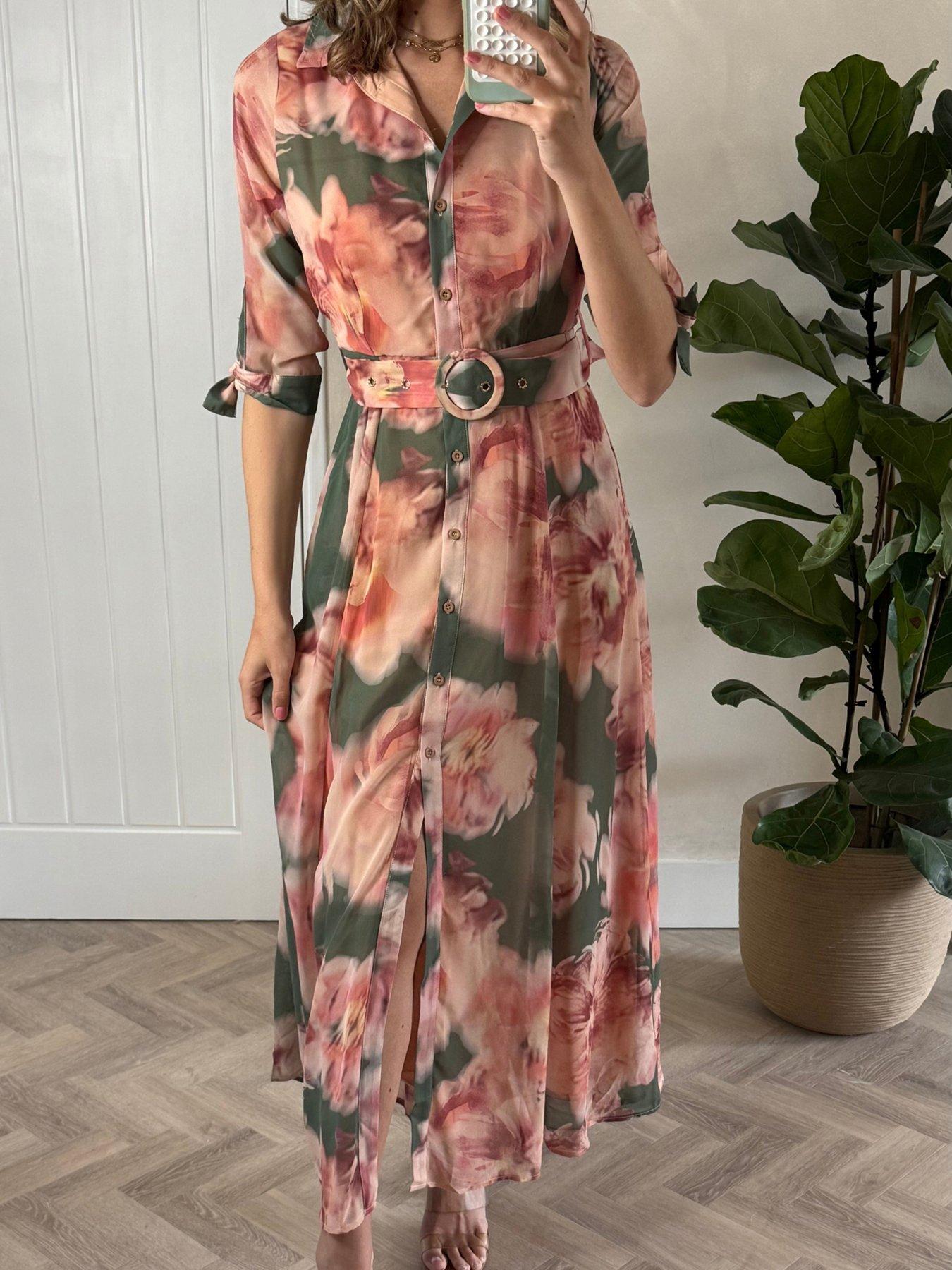 Image 4 of 4 of Style Cheat Chiffon Daphne Dress - Green/ Pink