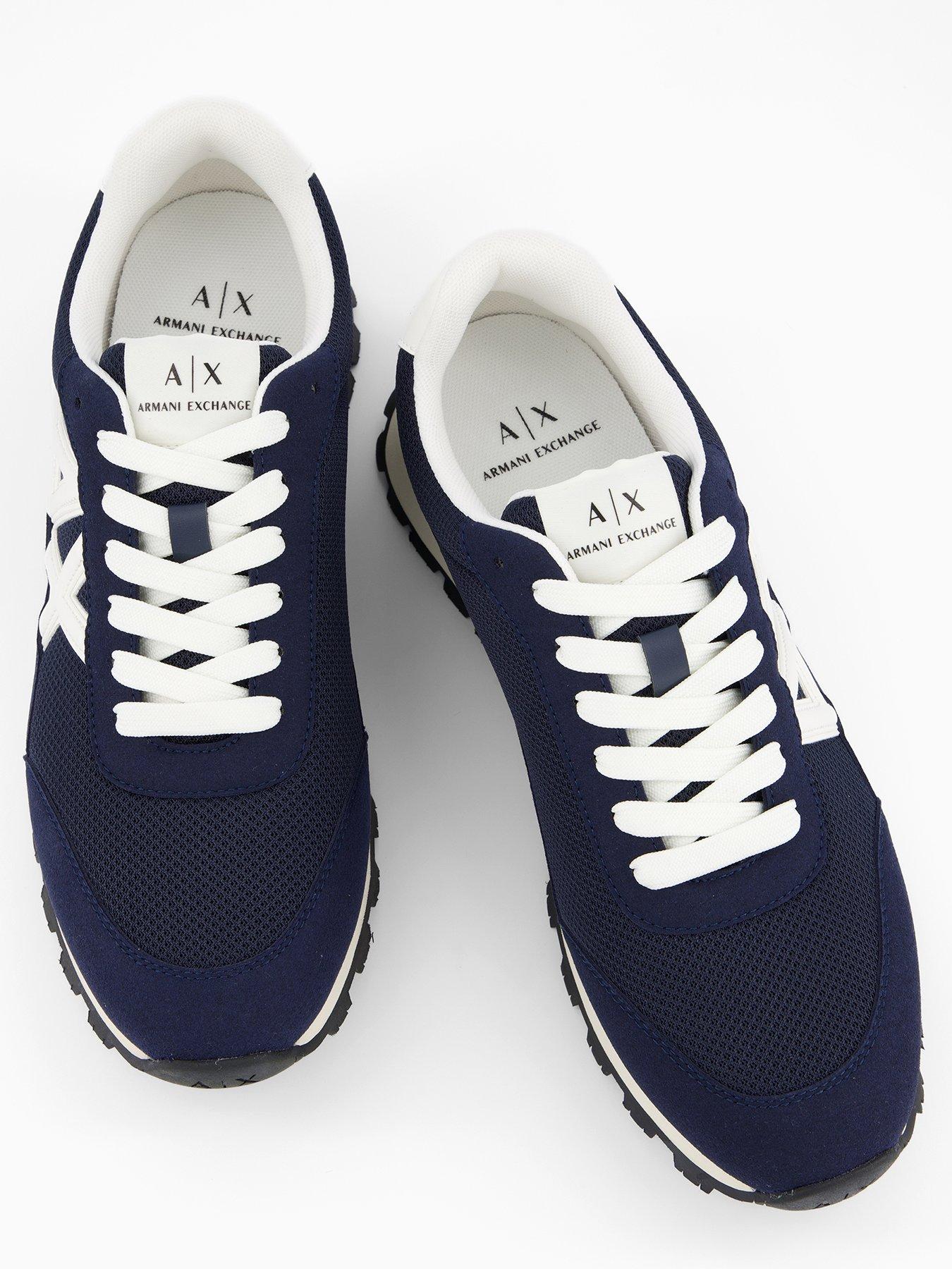 Image 3 of 7 of Armani Exchange Drop Logo Suede Runner Trainers - Navy