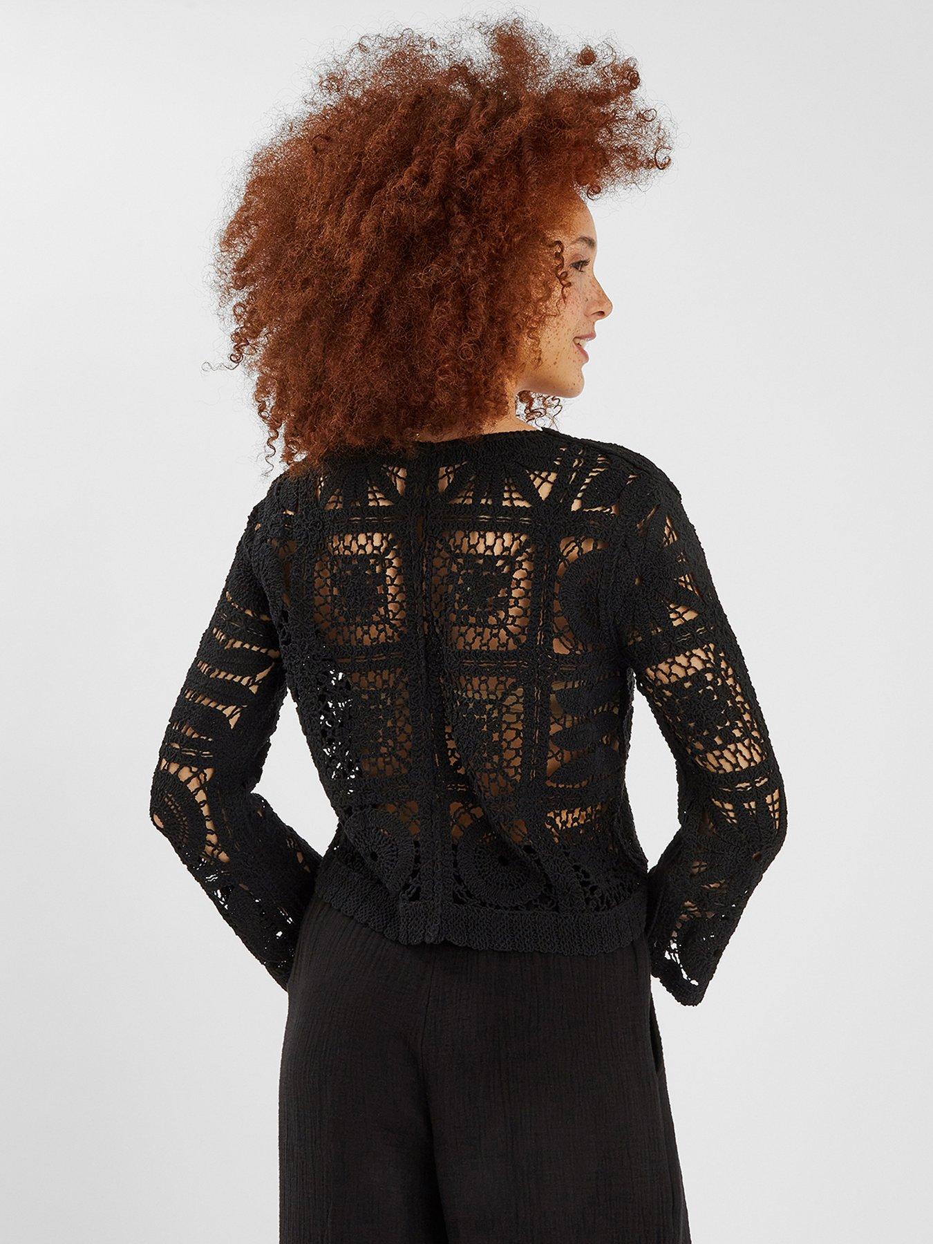 Image 2 of 4 of Accessorize Crochet Cardigan - Black