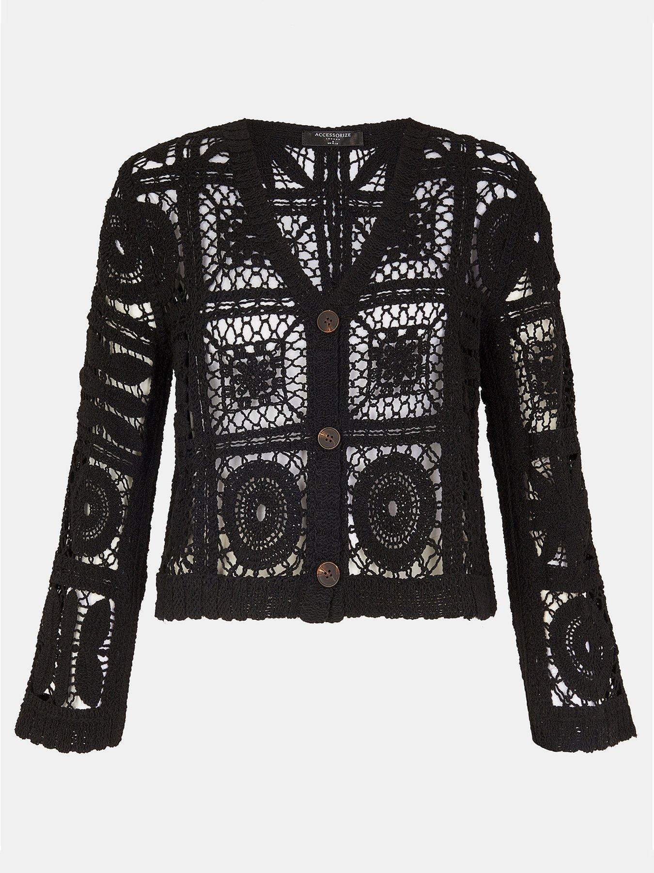 Image 3 of 4 of Accessorize Crochet Cardigan - Black