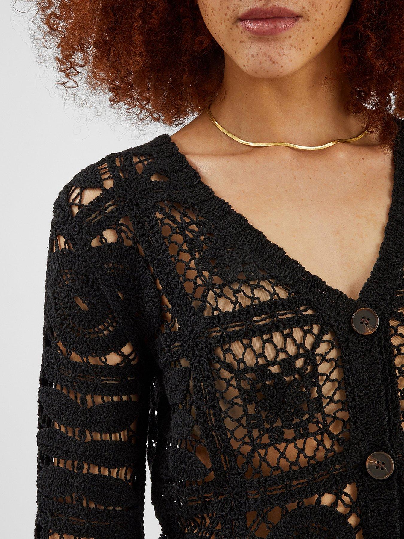 Image 4 of 4 of Accessorize Crochet Cardigan - Black