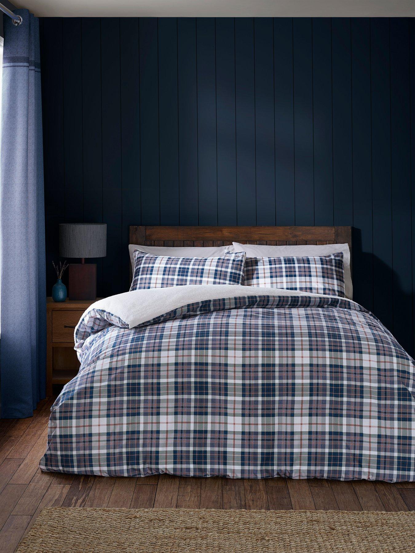 Image 1 of 5 of Catherine Lansfield Cosy Sherpa Check Duvet Set - Blue