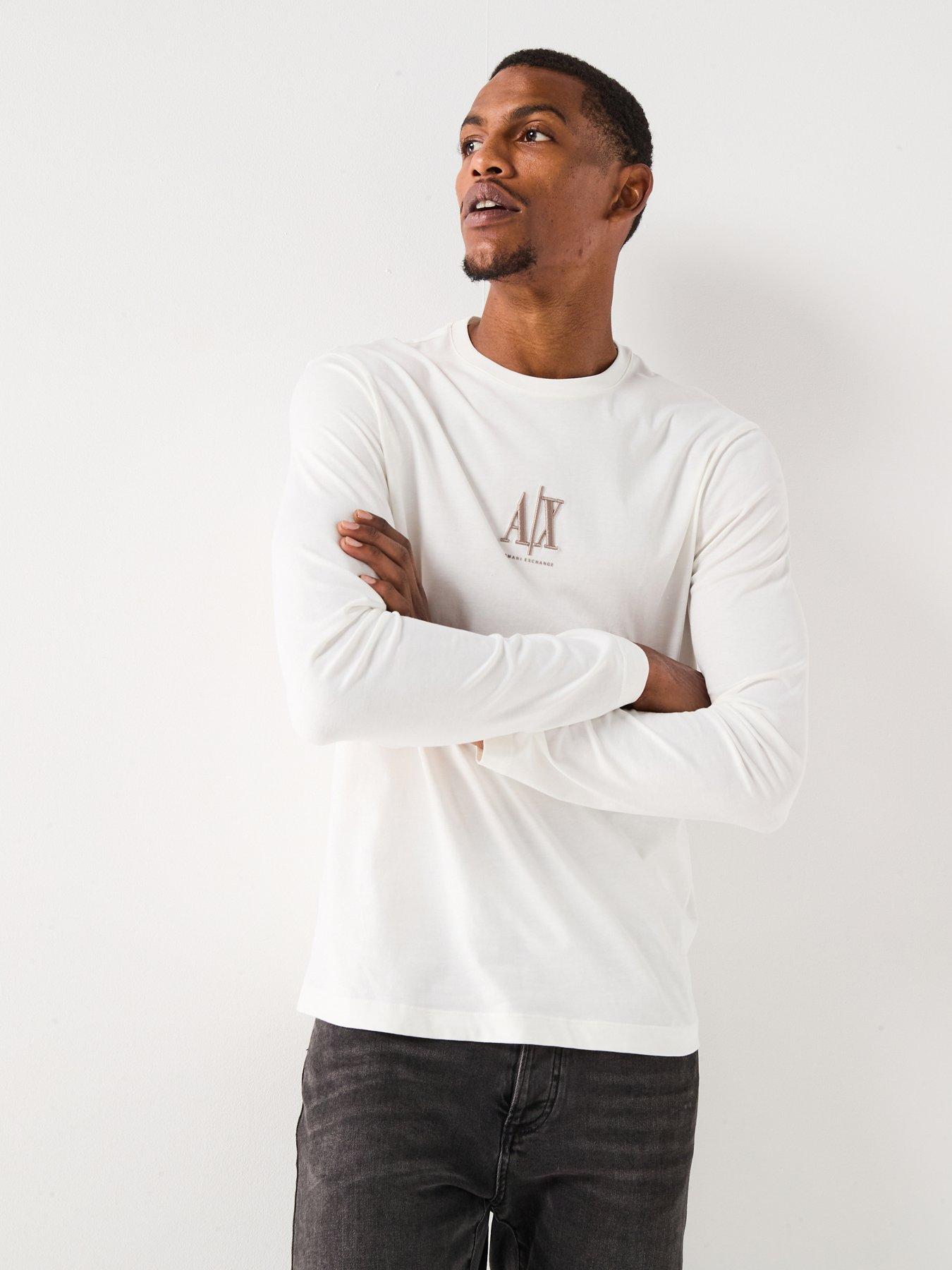 Image 1 of 6 of Armani Exchange Icon Project Crew Neck Long Sleeve T-Shirt - Off White