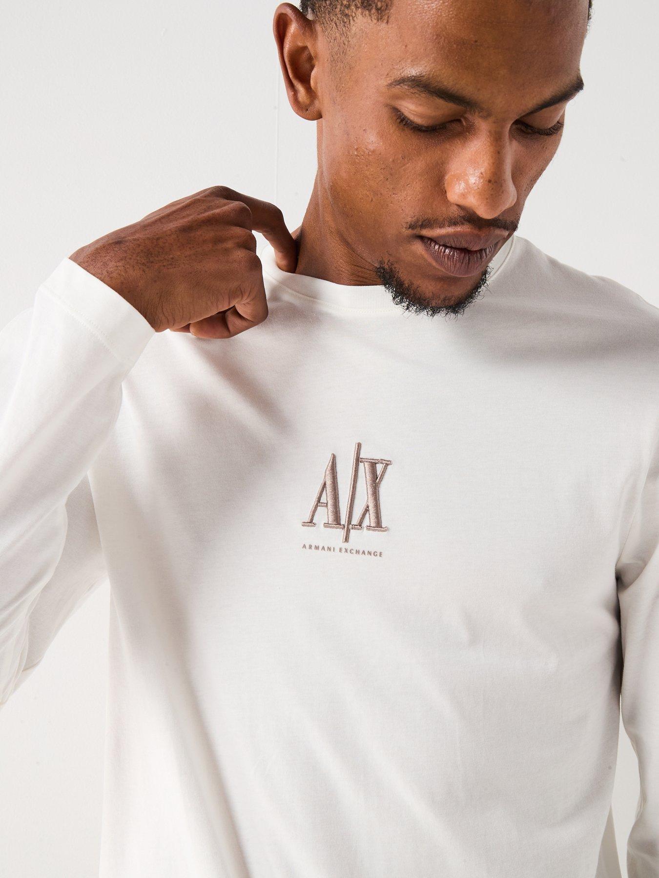Image 4 of 6 of Armani Exchange Icon Project Crew Neck Long Sleeve T-Shirt - Off White