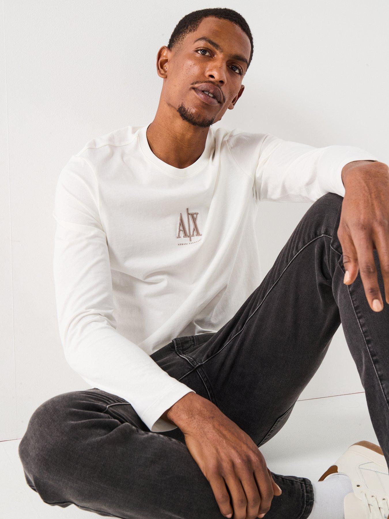 Image 5 of 6 of Armani Exchange Icon Project Crew Neck Long Sleeve T-Shirt - Off White