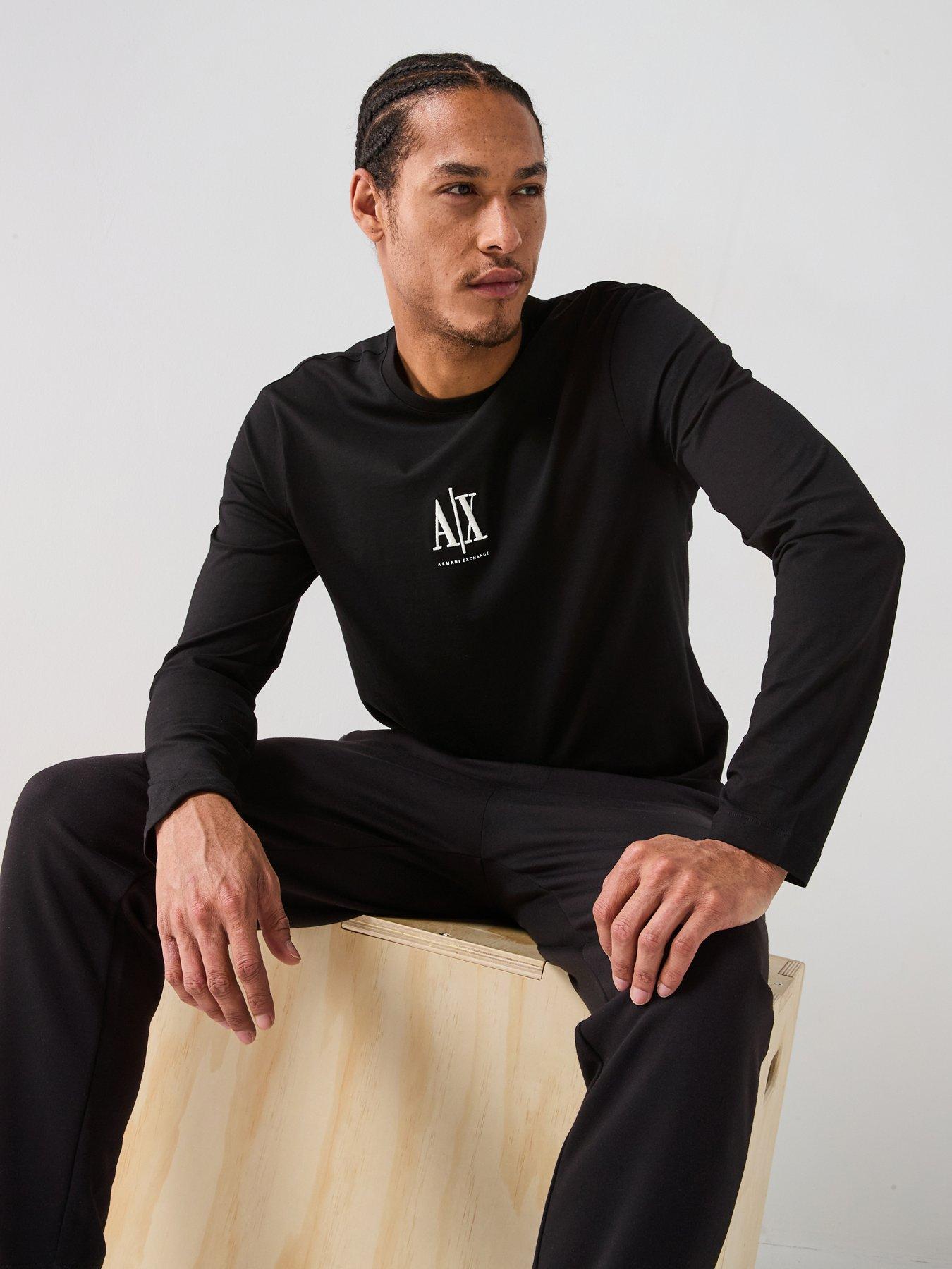 Image 1 of 6 of Armani Exchange Icon Project Crew Neck Long Sleeve T-Shirt - Black
