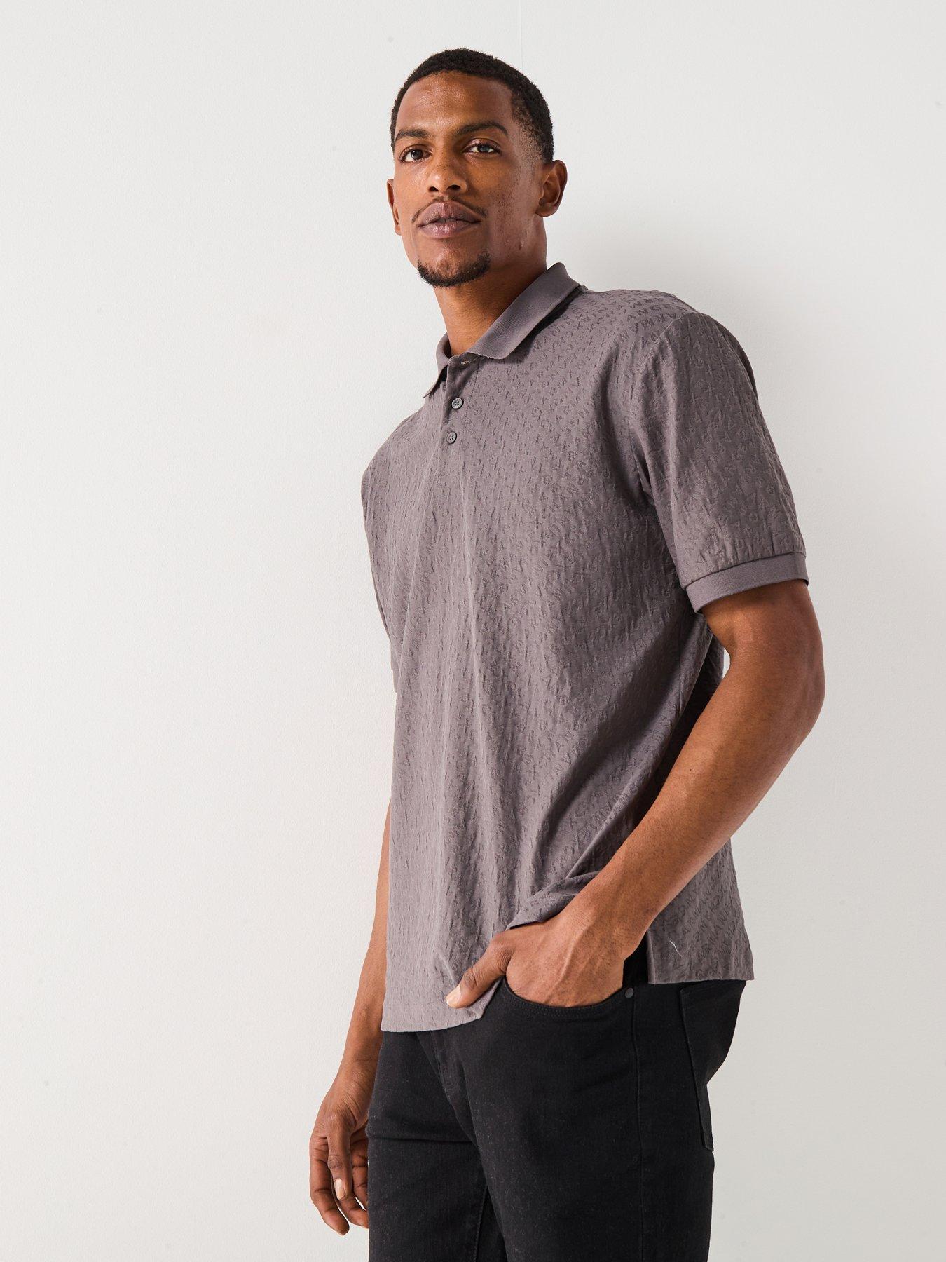 Armani Exchange Jacquard All Over Monogram Polo Shirt - Grey