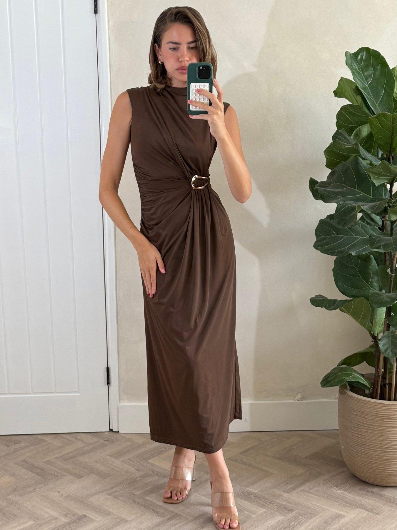 Style Cheat Jersey Drape Dress - Brown