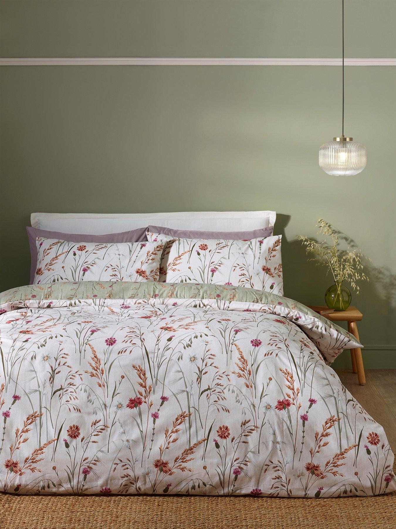 Catherine Lansfield Brushed Cotton Cotton Grasmere Floral Duvet Set in Green