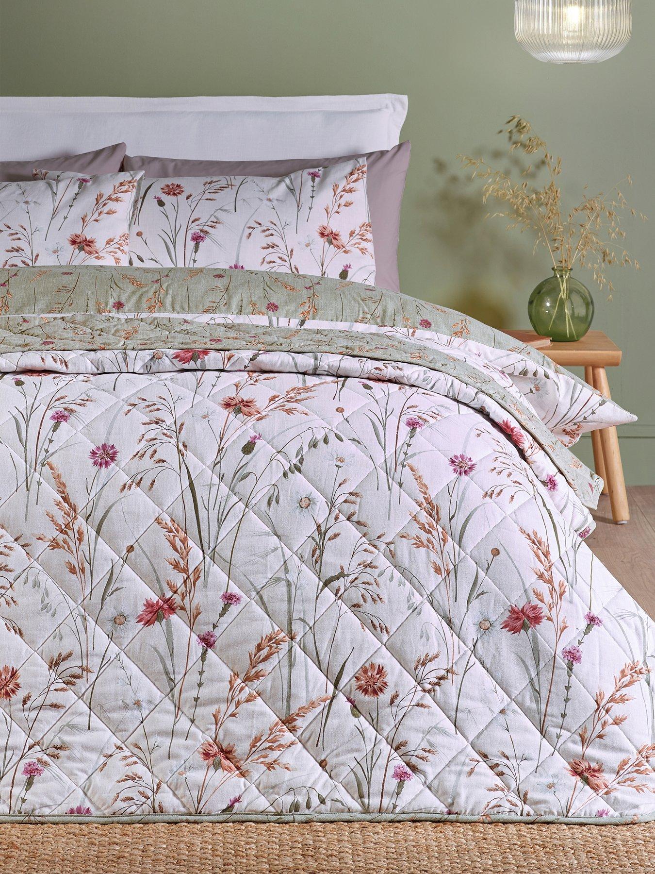 Catherine Lansfield Brushed Cotton Cotton Grasmere Floral Bedspread 200X220Cm in Green