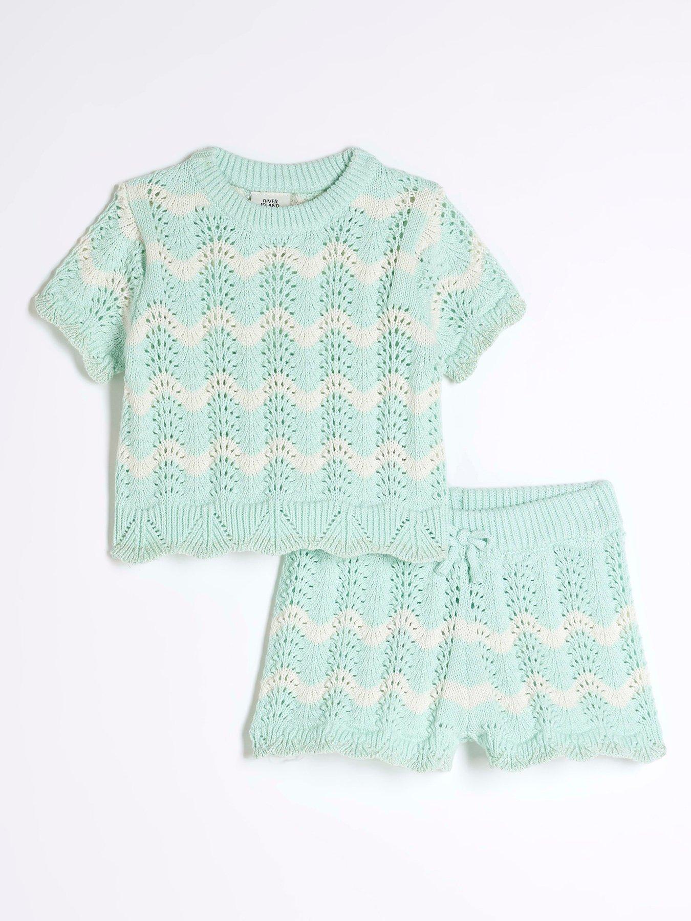River Island Baby Girls Striped Crochet Short Set - Blue
