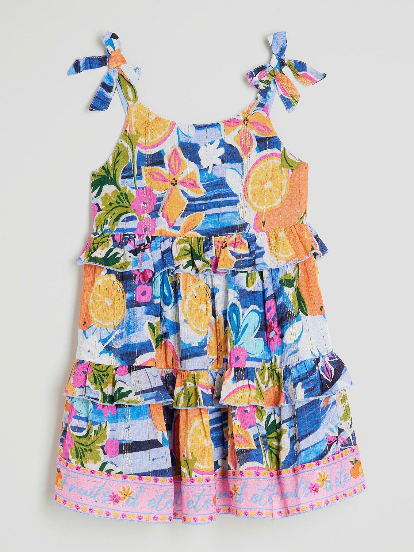 undefined mini Girls Printed Tiered Dress - Blue