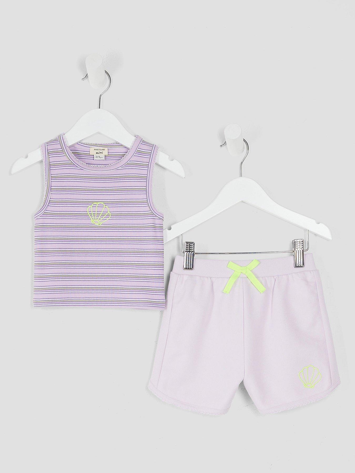 River Island Mini Girls Stripe Rib Set - Purple