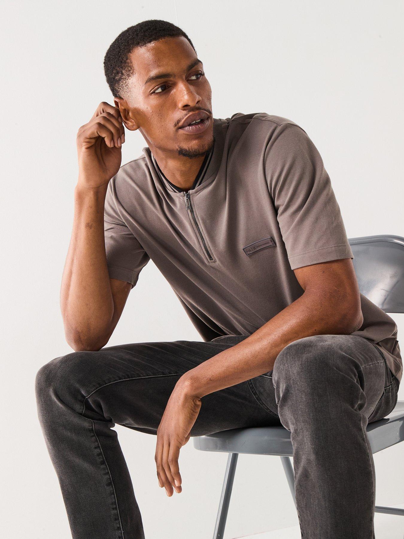 Armani Exchange Baseball Zip Collar Polo Shirt - Grey