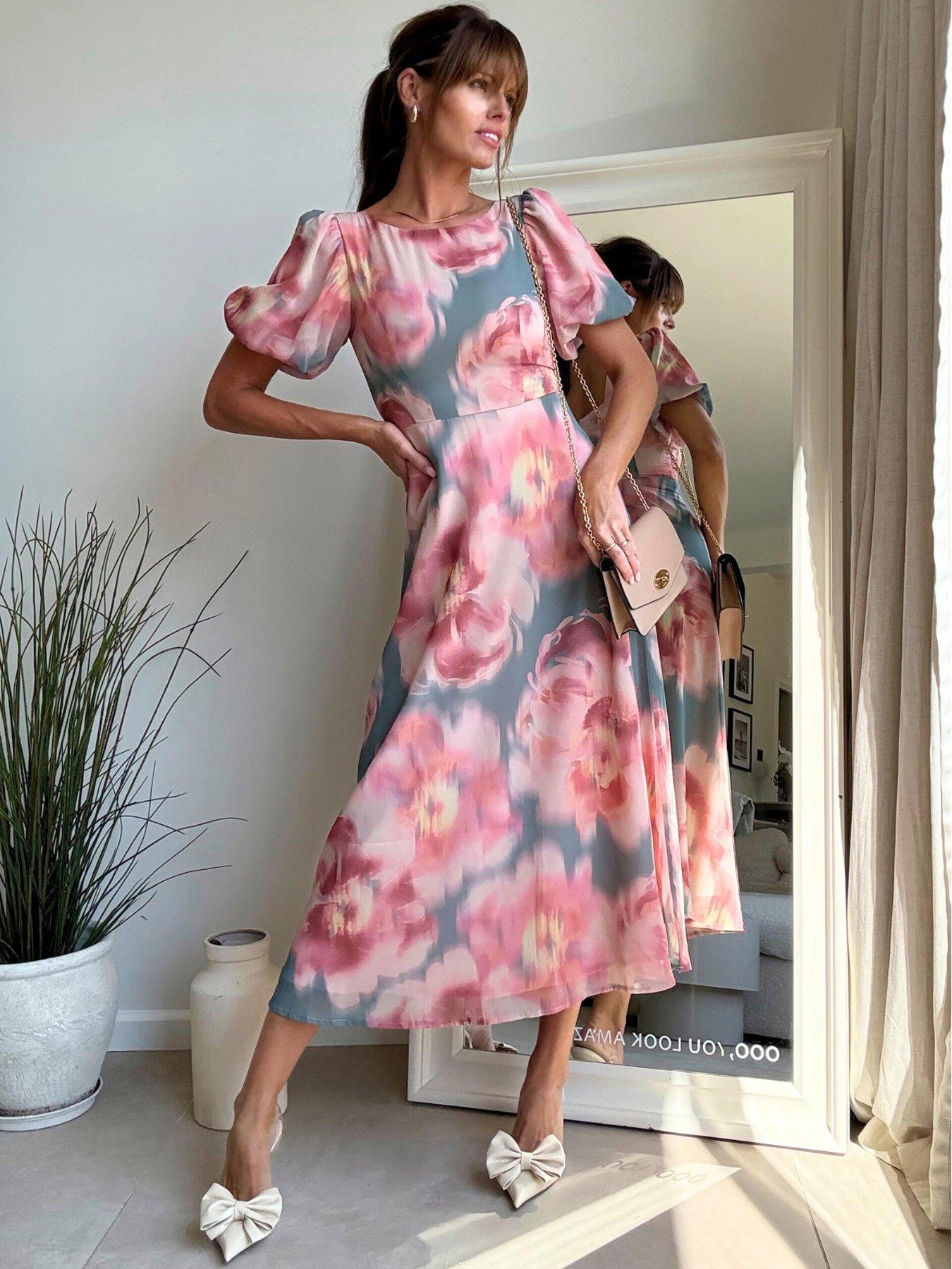 Style Cheat Puff Sleeve Midi Dress - Multi