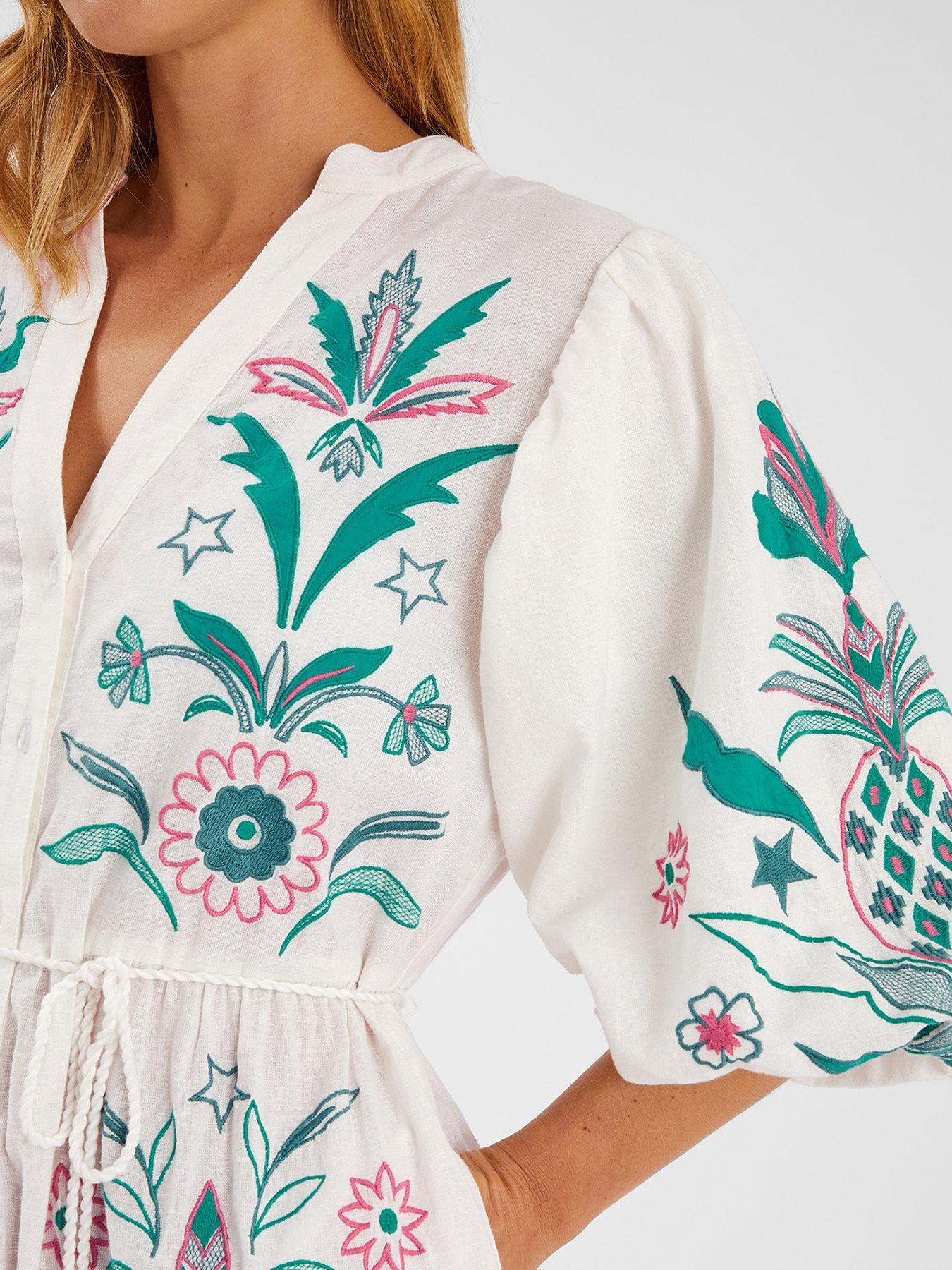Image 4 of 4 of Accessorize Pineapple Embroidered Mini Dress - White