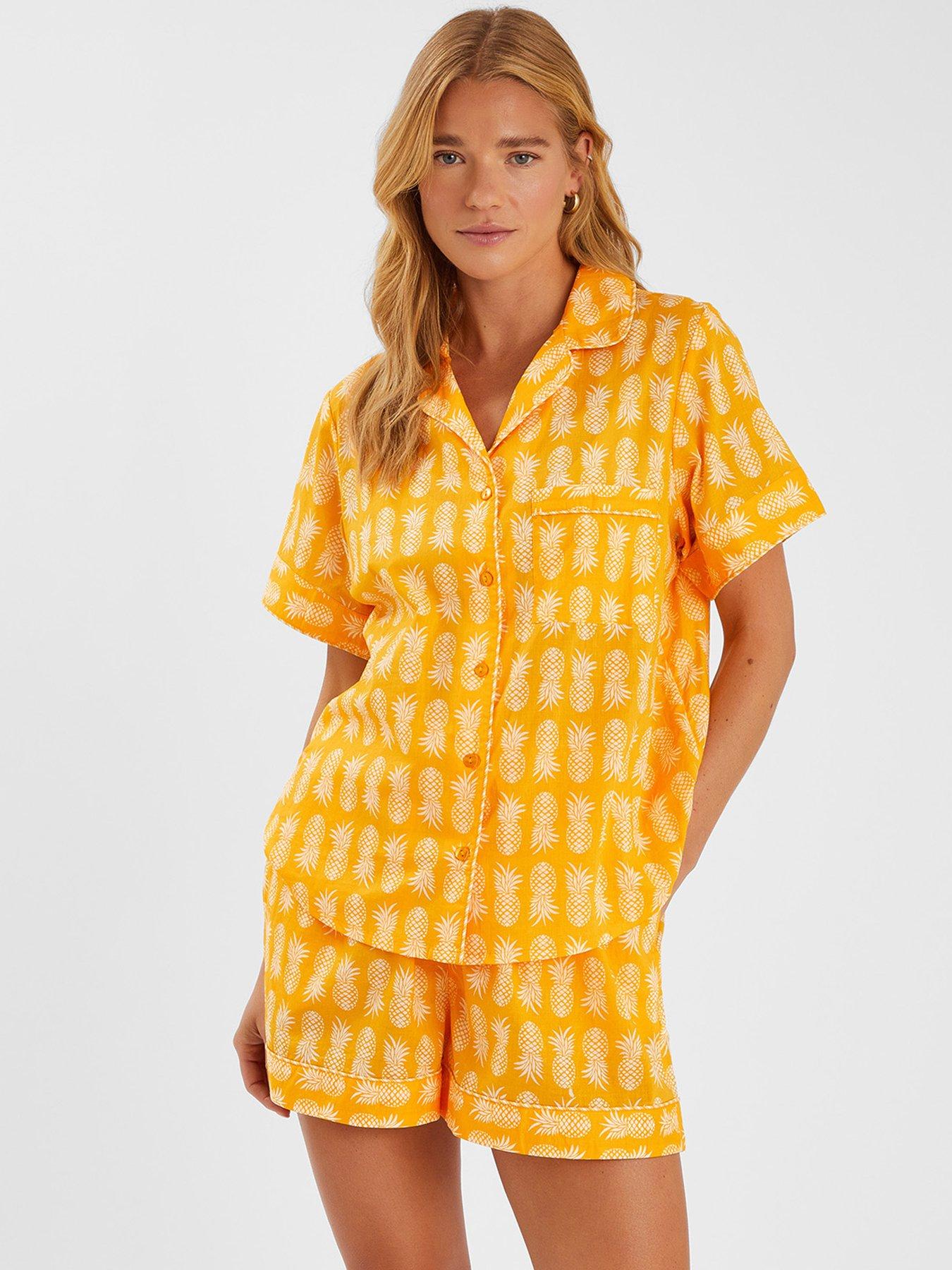 accessorize-pineapple-print-short-pyjamas-set-yellowfront