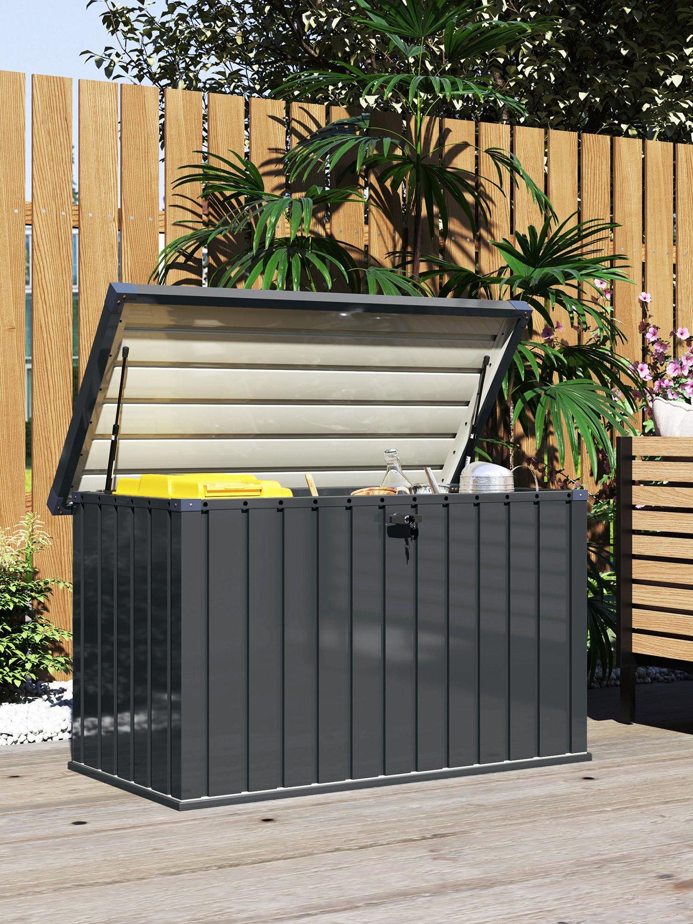 Image of OutSunny 400L Waterproof Metal Outdoor Storage Box with Lock and Keys