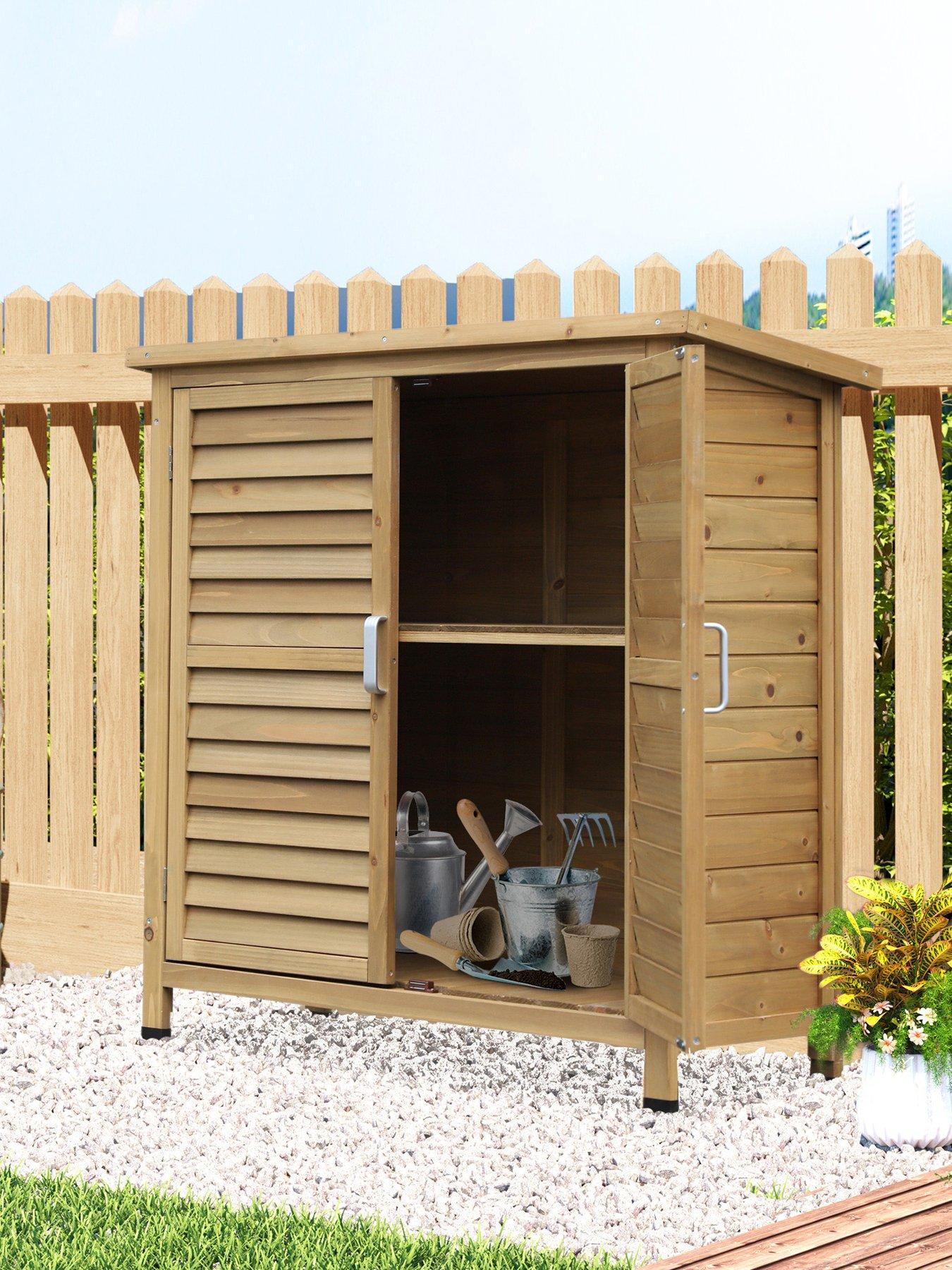 undefined Garden Storage Shed Solid Fir Wood Garage Organisation w/ Doors Natural