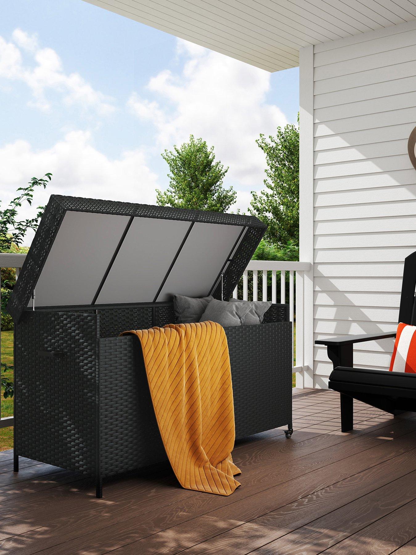 Image of OutSunny 627 L Rattan Garden Storage Box with Gas Lift Lid and Wheels, Black