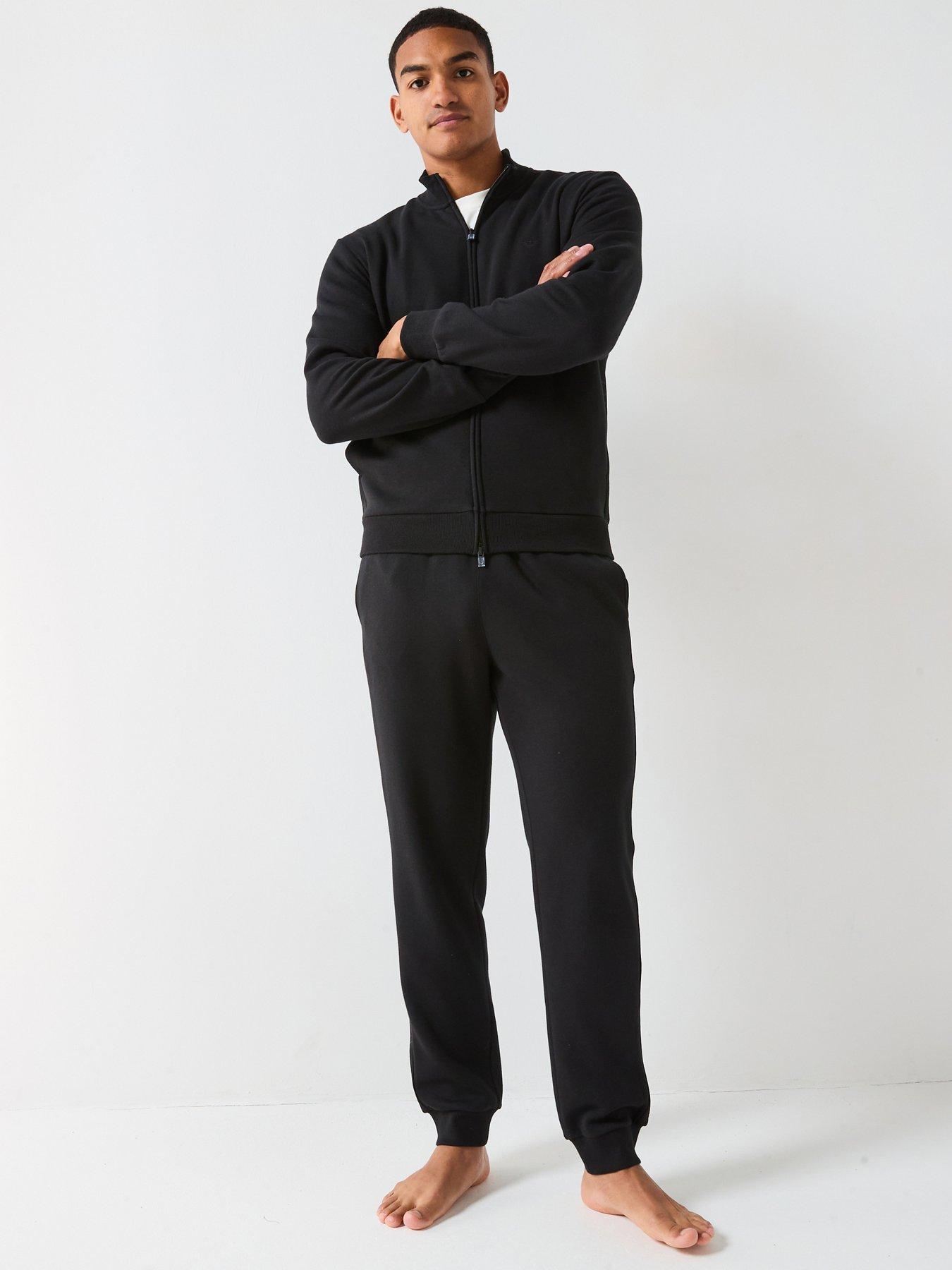 emporio-armani-bodywear-basic-terry-tape-zip-through-lounge-set-blackfront