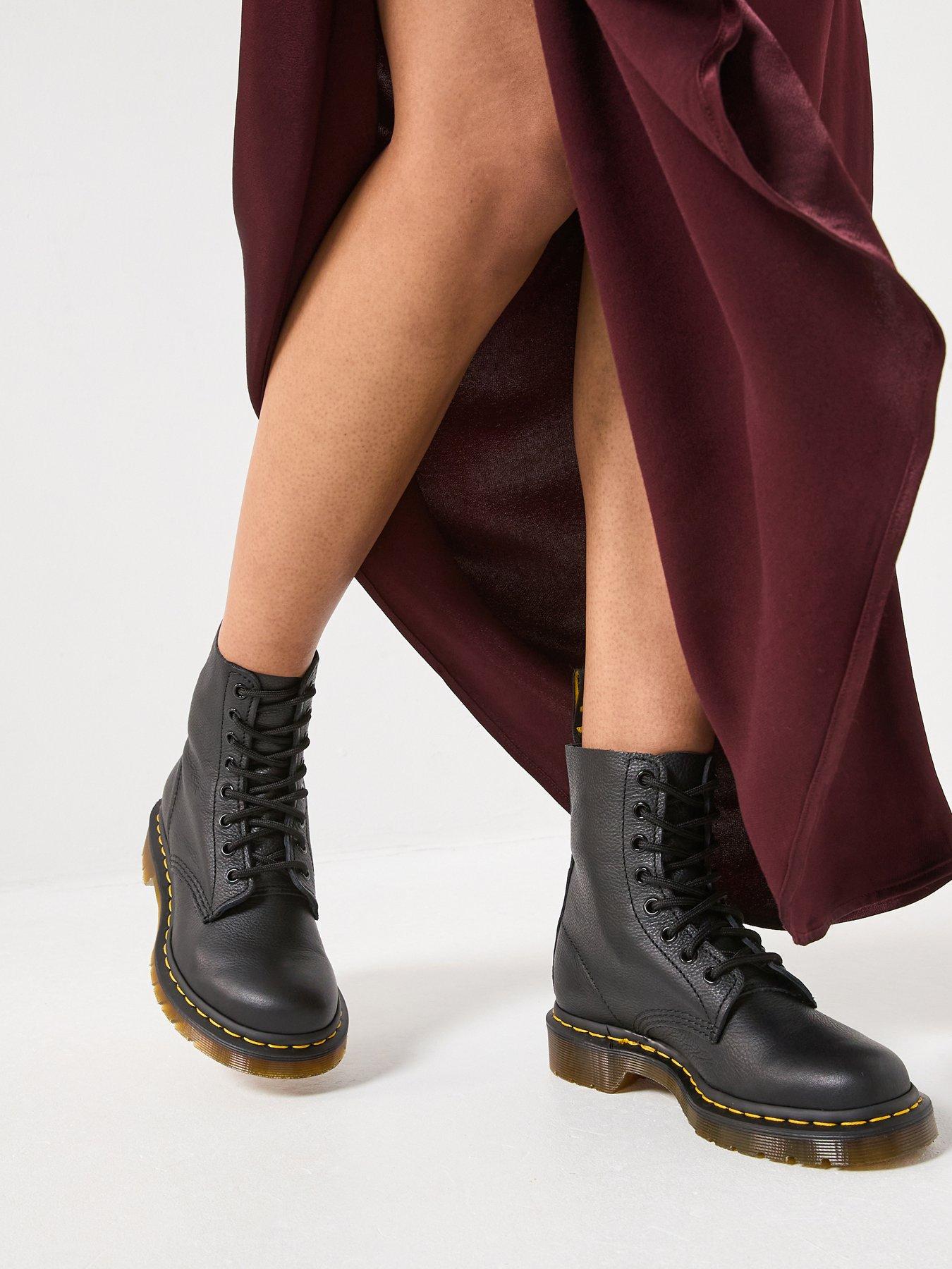 Image 1 of 8 of Dr Martens Womens 1460 Pascal Soft Virginia Leather 8-Eye Lace-Up Ankle Boots - Black