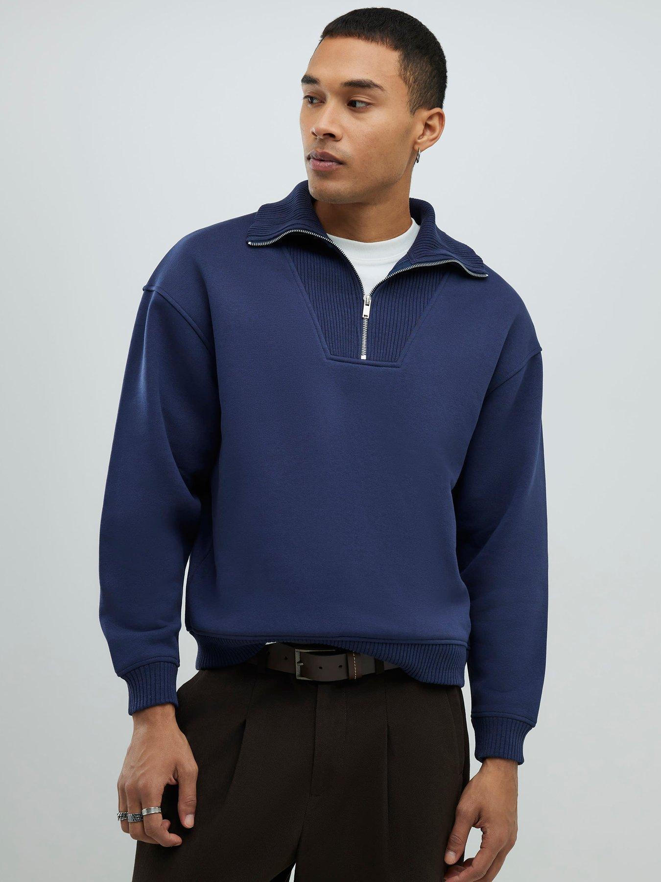 River Island Essentials 1/4 Zip Sweat - Navy