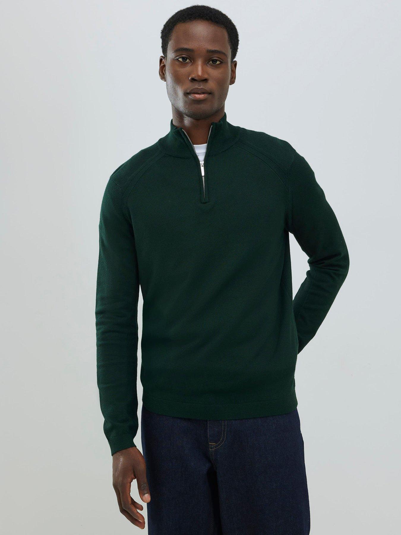 river-island-smart-quarter-zip-knitted-jumper-dark-green